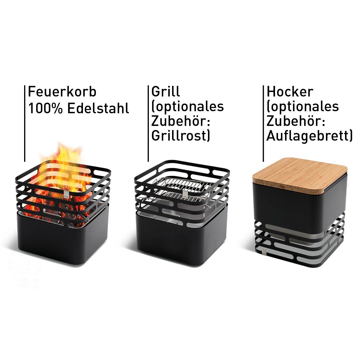 höfats Feuerkorb CUBE, (mit integrierter Löschfunktion, Feuerschale, Feuerstelle, Grill, für Garten und Terrasse)