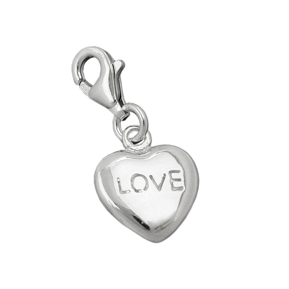 Charm (1-tlg) Herz Charm Herz 925 13x11mm Silber LOVE Gallay rhodiniert glänzend