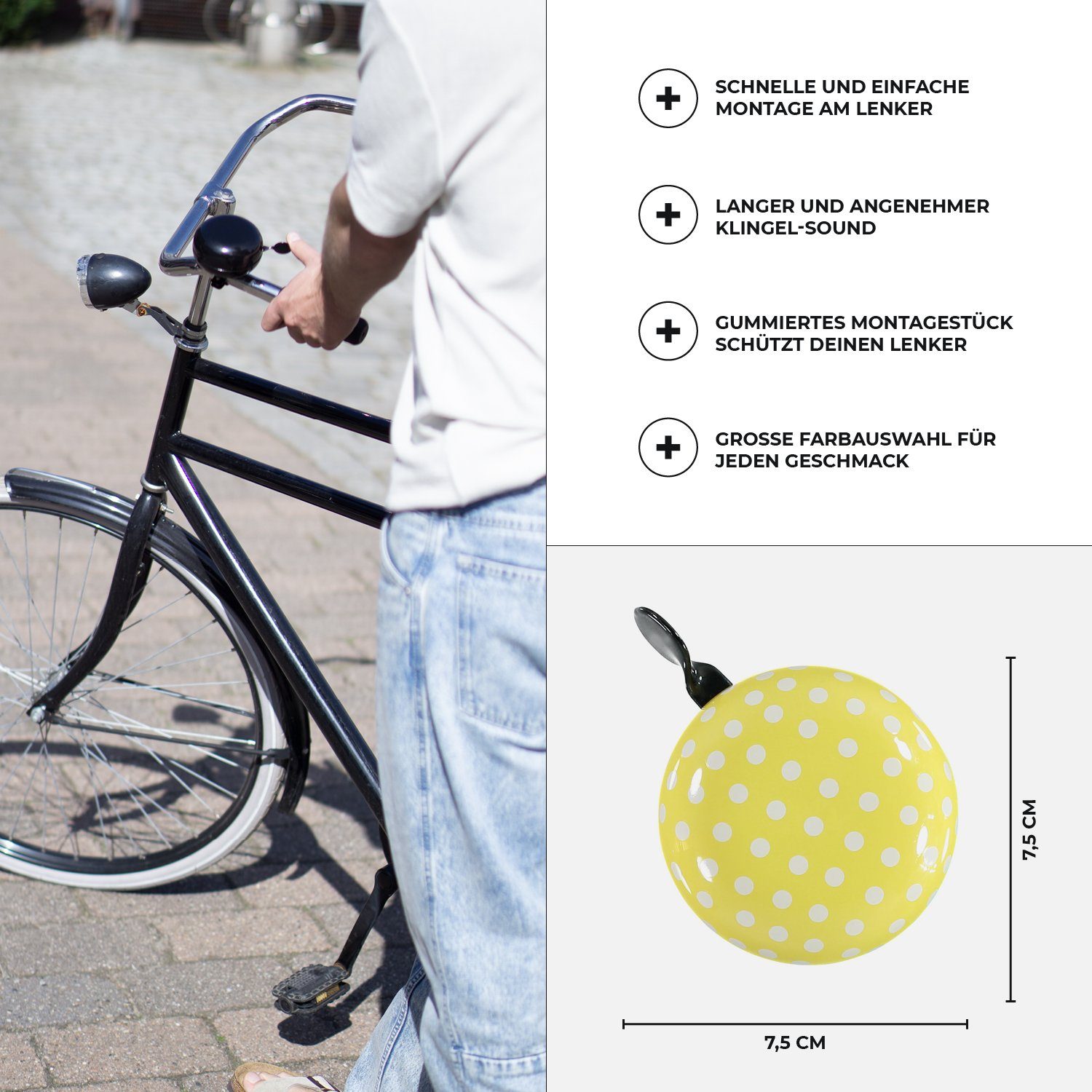 URBAN ZWEIRAD Fahrradlenker (gelb/weiß) - Polka Polka BIG MAMA Dots Fahrradklingel Dots