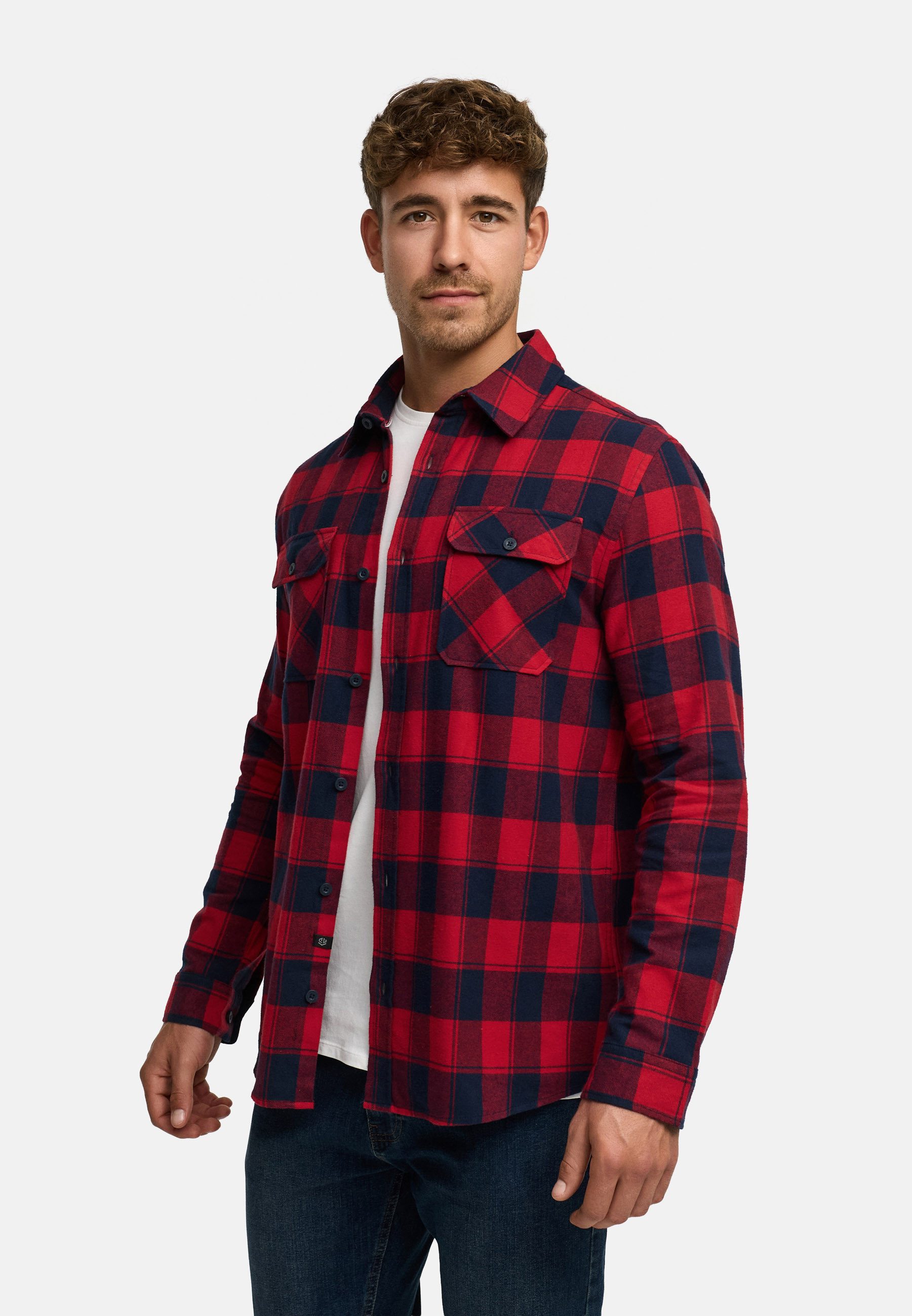 Indicode Langarmhemd Herren INBakula Langarmhemd im Karo-Design Lässiges Langarmhemd im karierten Design mit Brusttaschen