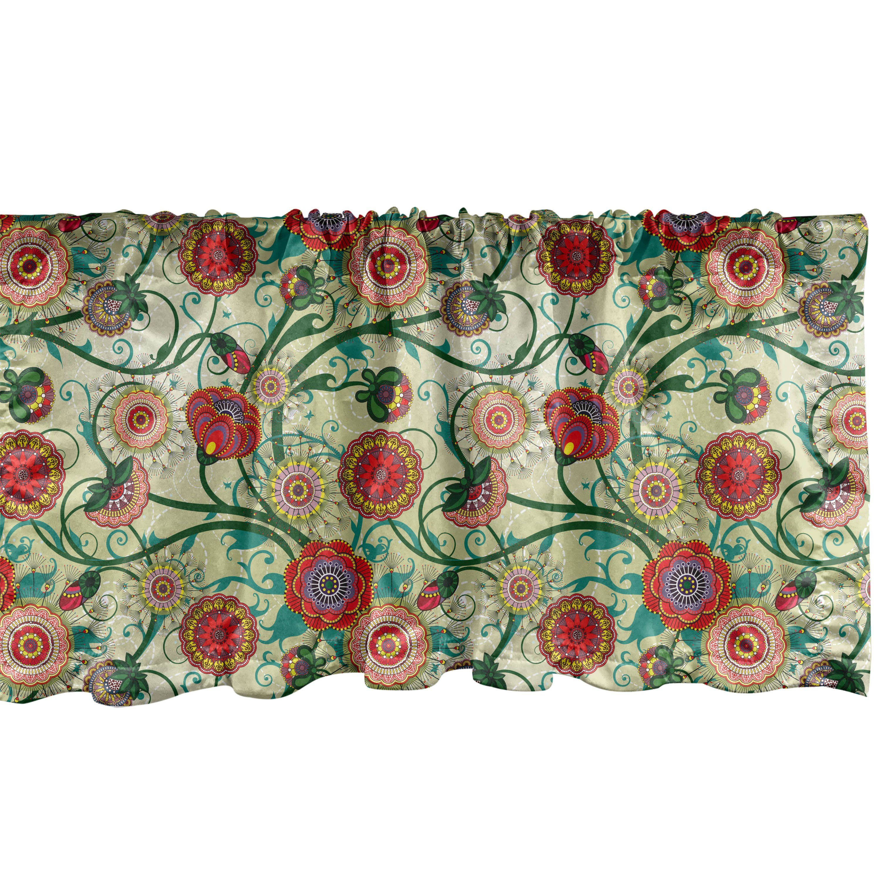 Scheibengardine Vorhang Volant für Küche Schlafzimmer Dekor mit Stangentasche, Abakuhaus, Microfaser, Blumen Oriental Inspirations