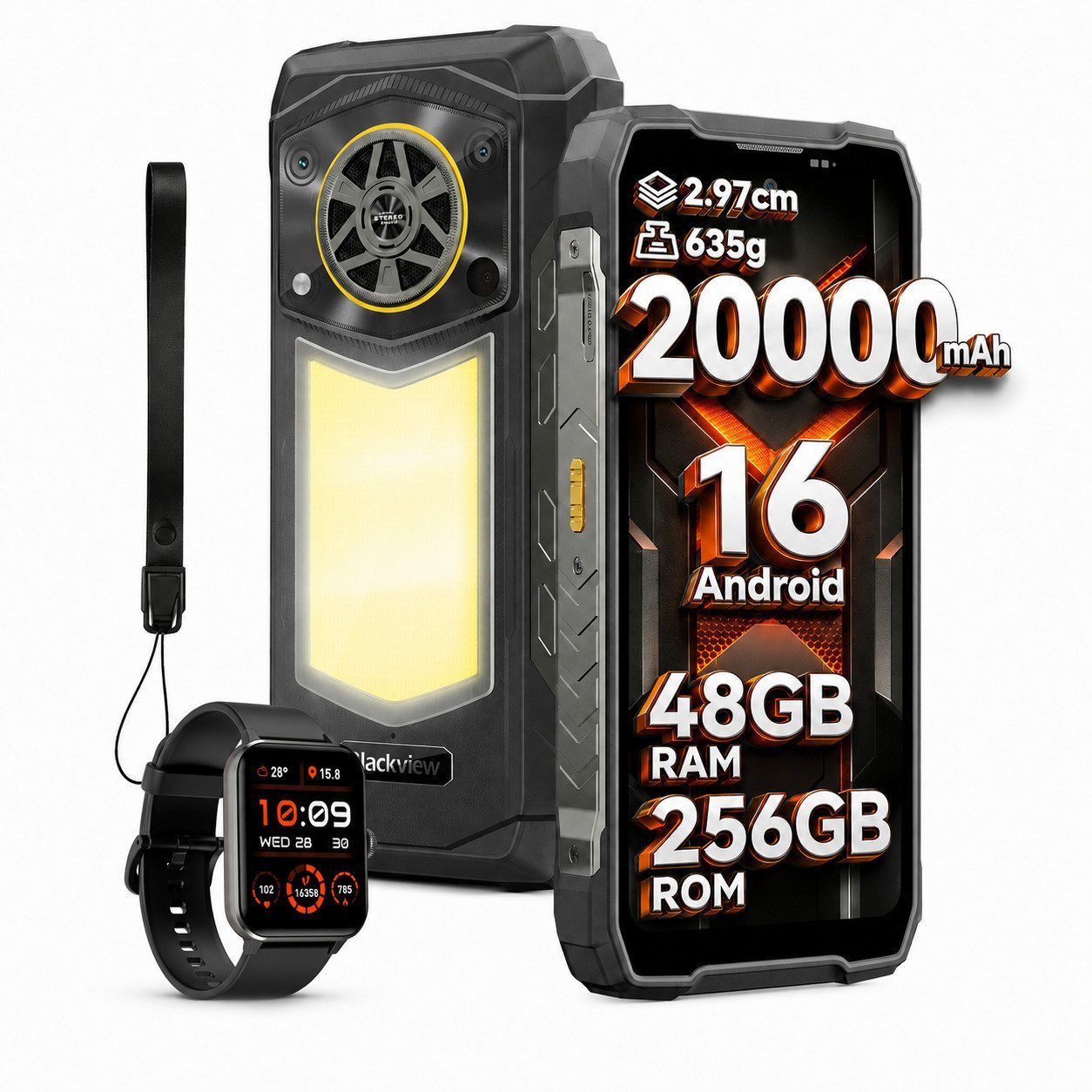 blackview ROCK 5 Android 16 Outdoor handy inkl.R50 mit Campingleuchte 20000mAh Smartphone (6.78 Zoll, 256 GB Speicherplatz, 108 MP Kamera, 2,4K Display 120 Hz, Helio G100, 108 MP, Campinglampe, 5W Lautsprecher)