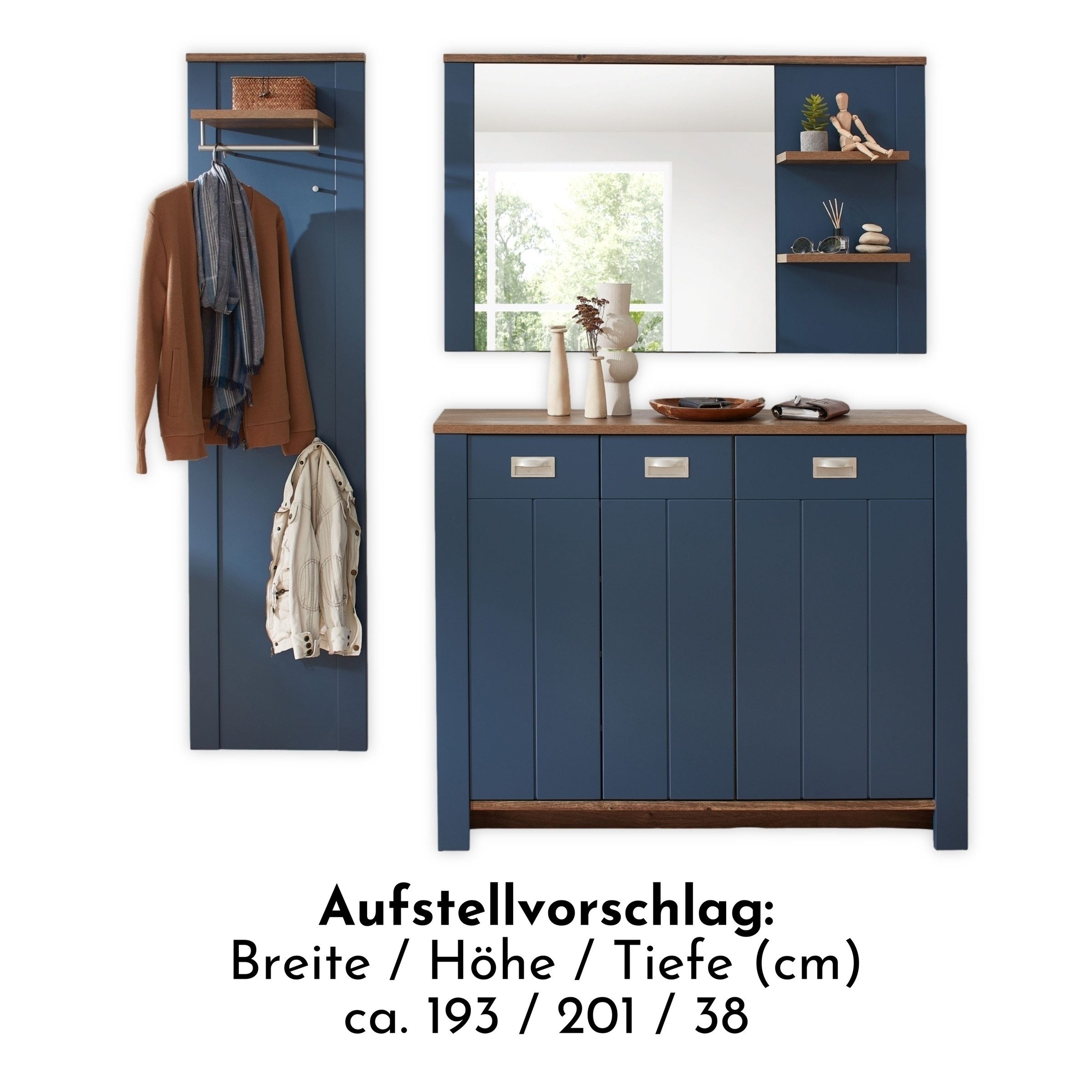 Innostyle Garderoben-Set in Parasian Blue Dekor - 193x201x38 (BxHxT)