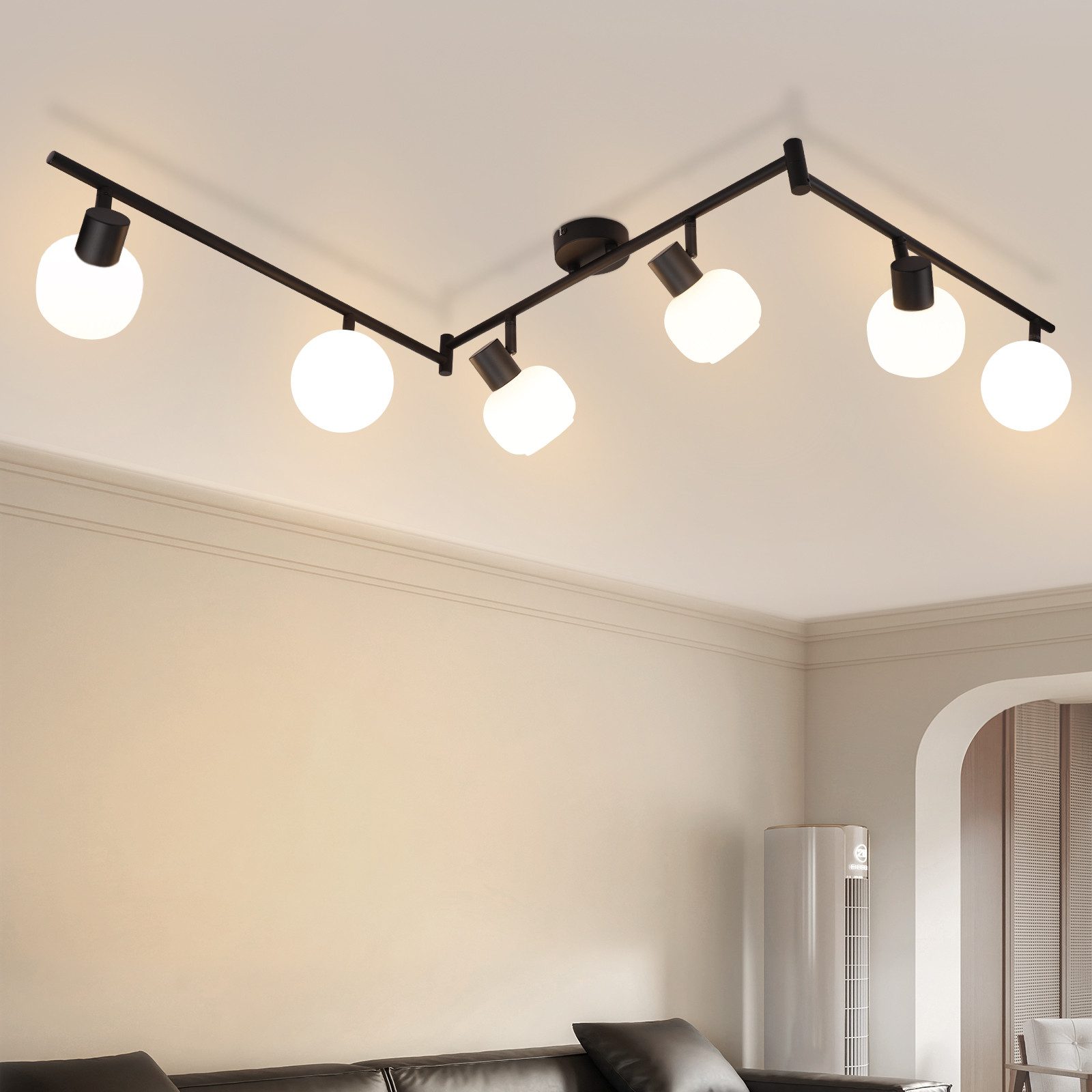 ZMH Deckenstrahler 6 Flammig Deckenleuchte E14 Morden Schwarz/Weiß Glas Woh günstig online kaufen