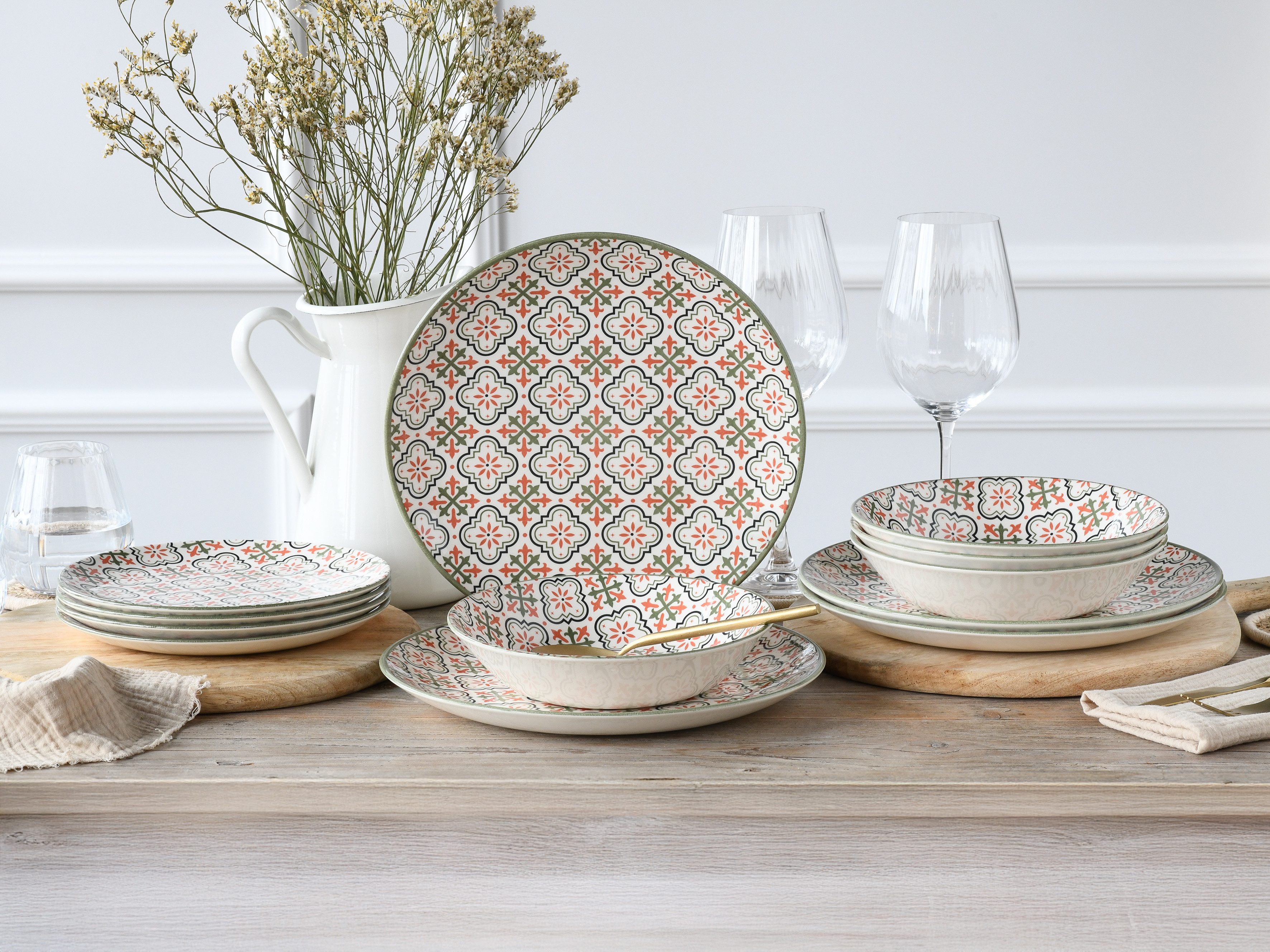 CreaTable Teller-Set Rumi (12-tlg), 4 Personen, Steingut, Teller Set, orientalische2 Fliesenmotiv