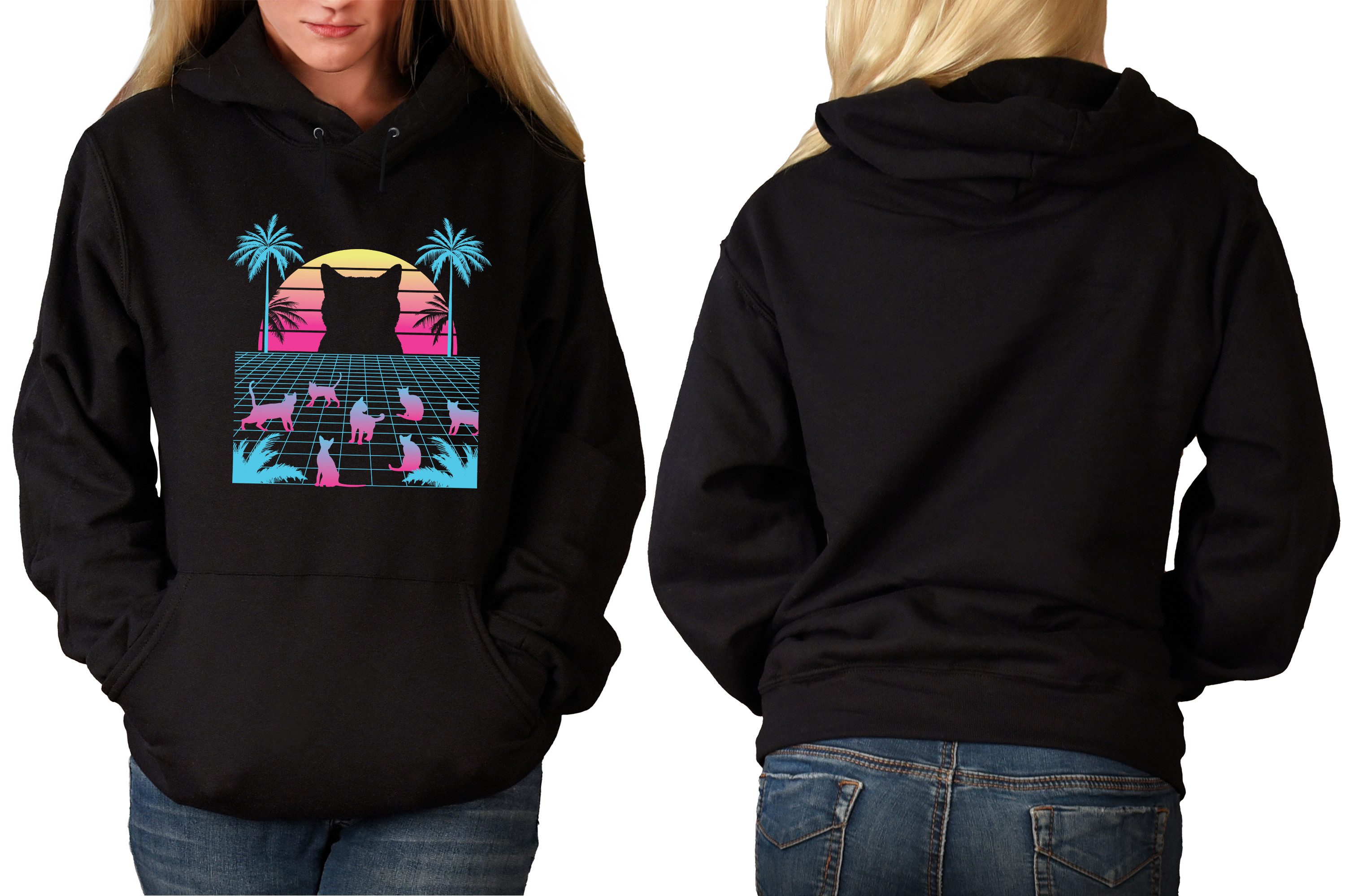 MyDesign24 Hoodie Katzen Kapuzen Pulli - Futuristisches Katzen Bild Herren und Damen Kapuzensweater i124
