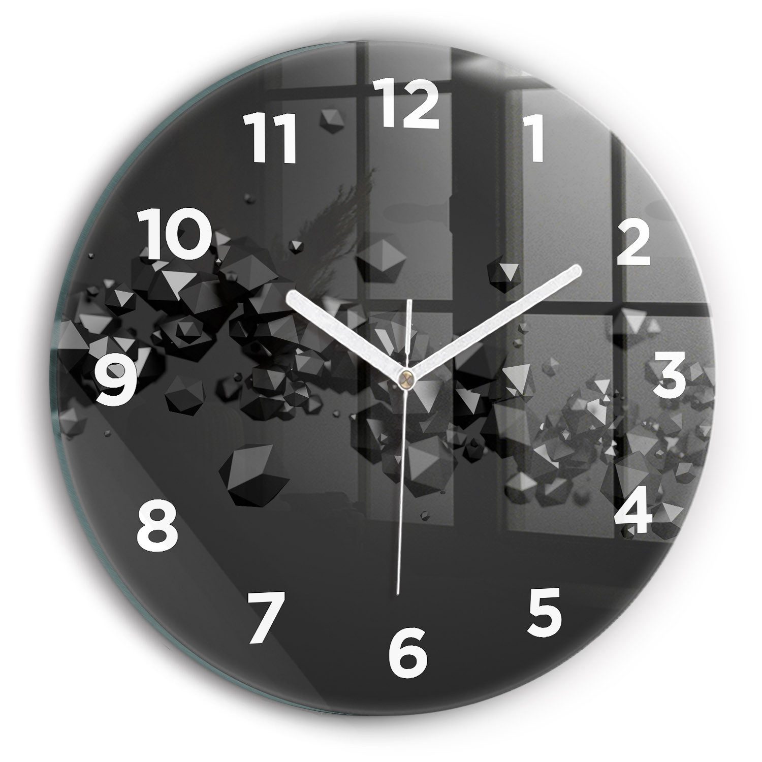 Tulup Wanduhr Moderne Glasuhr Schwarze Abstrakte Runde Uhr aus Gehärtetem Glas
