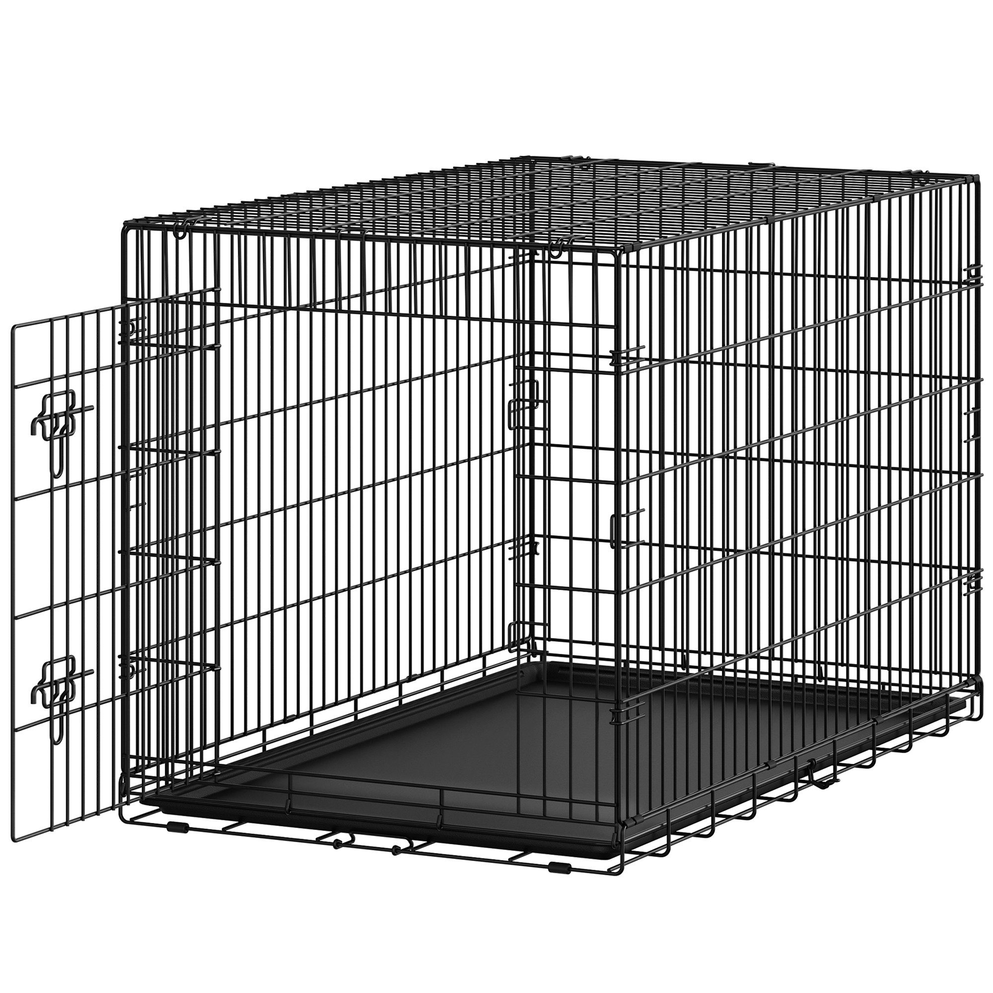 FEANDREA Tiertransportbox Faltbarer Hundekäfig mit Tür und Kunststoffschale, für Hunde von 36 bis 50 kg, 122,5 x 74 x 80 cm