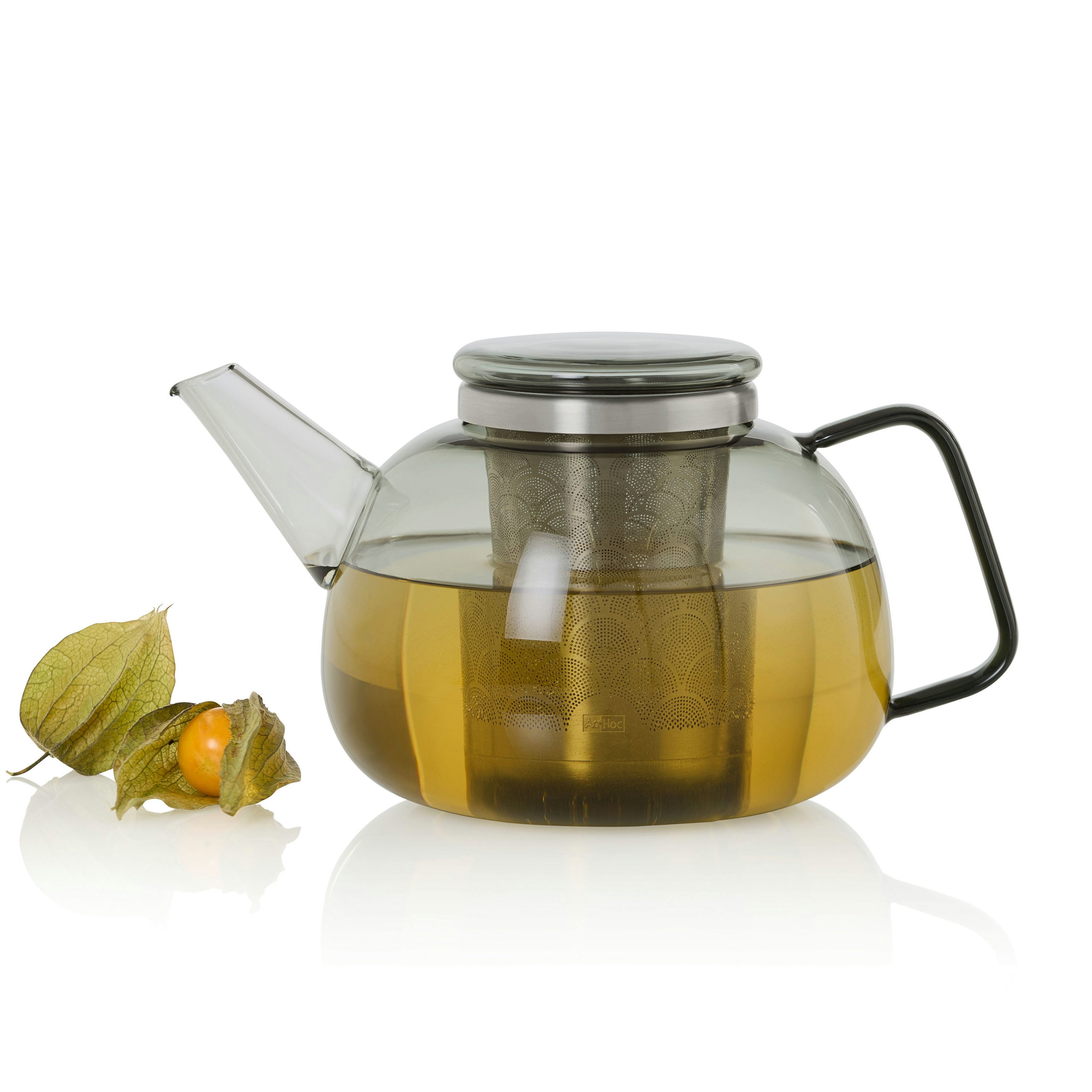 AdHoc Teekanne Yuna, 1,6 l, hochwertige Glas Kanne mit Feinfilter aus Edelstahl