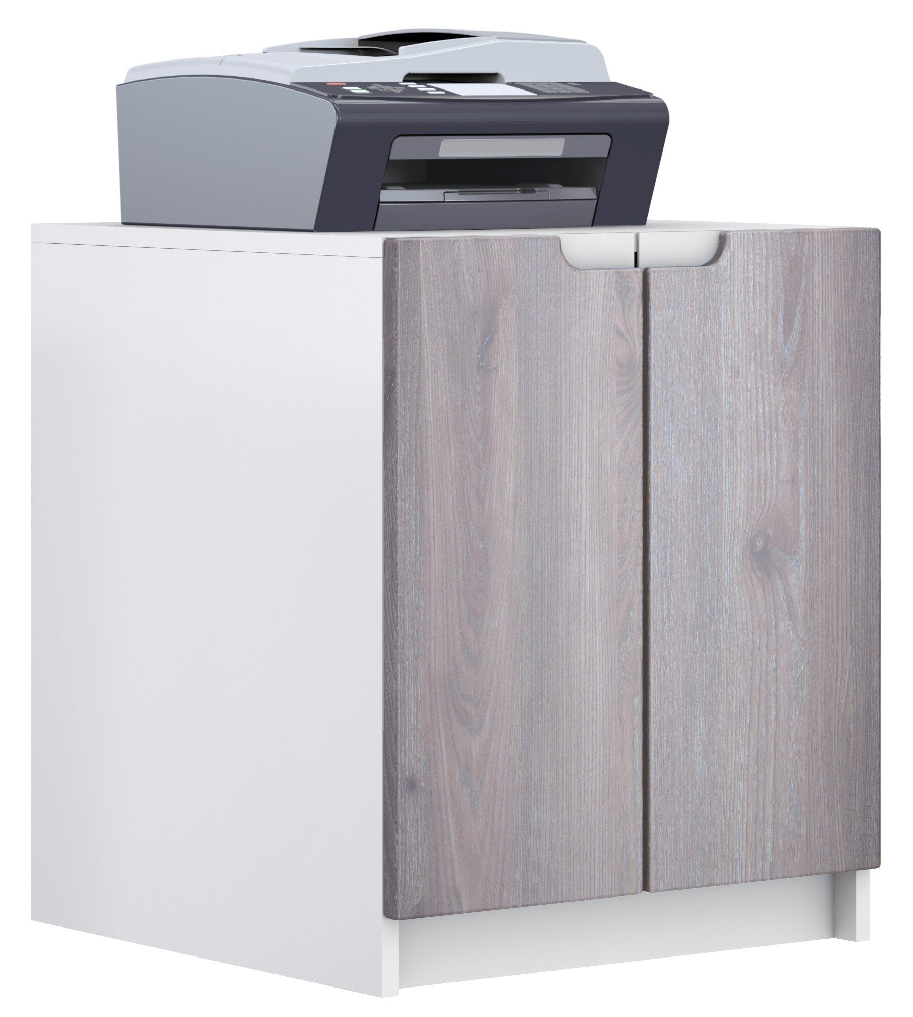 Vladon Kommode Logan (Aktenschrank, mit 2 Fächern und 2 Türen), Druckerschrank Weiß matt/Eiche Nordic (51 x 60,5 x 54 cm)