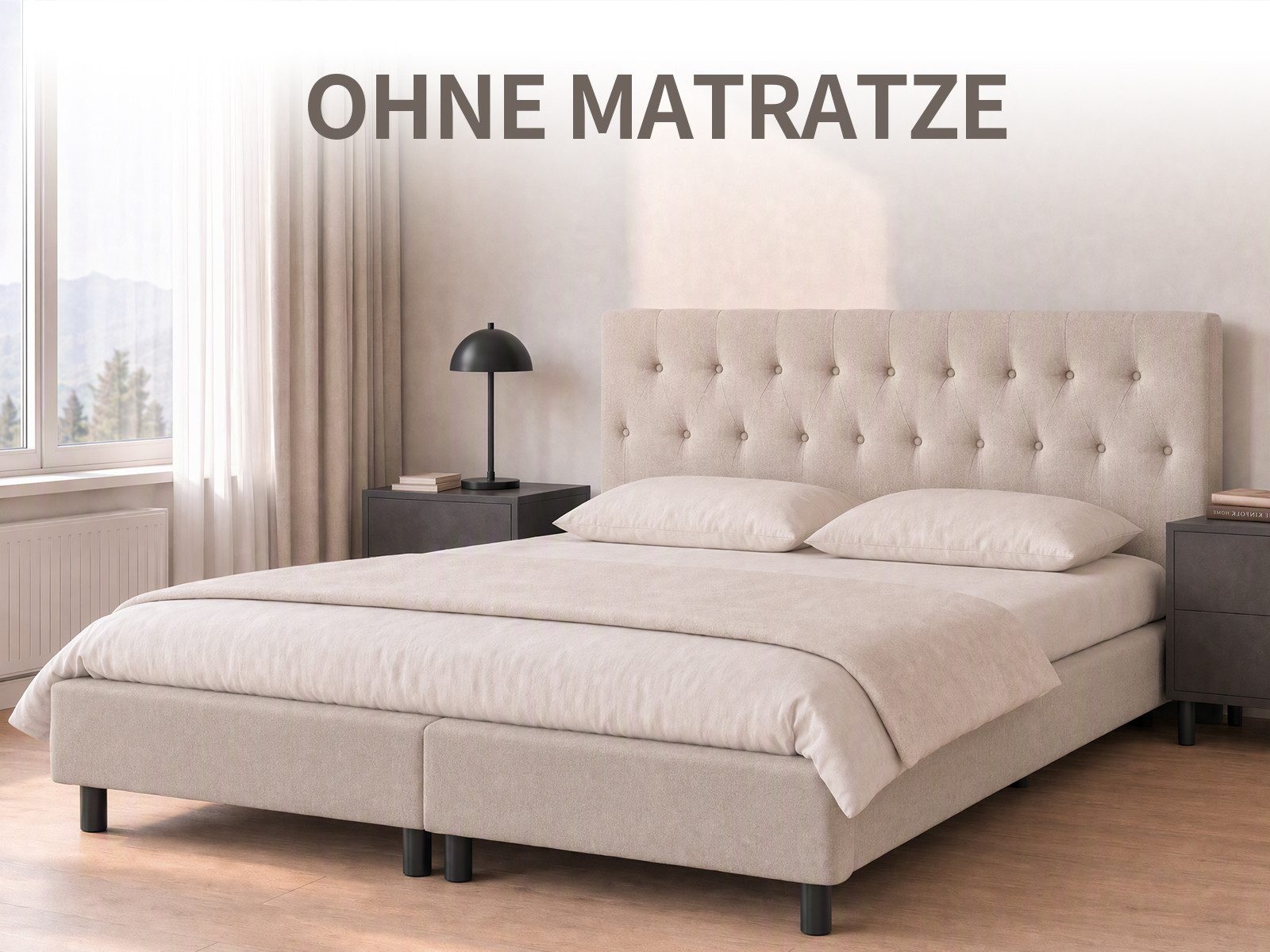 V6 Boxspringbett 211 Polsterbett bis 200x200 cm, Gestepptes Kopfteil, Ohne Matratze – Bild 2 von 5