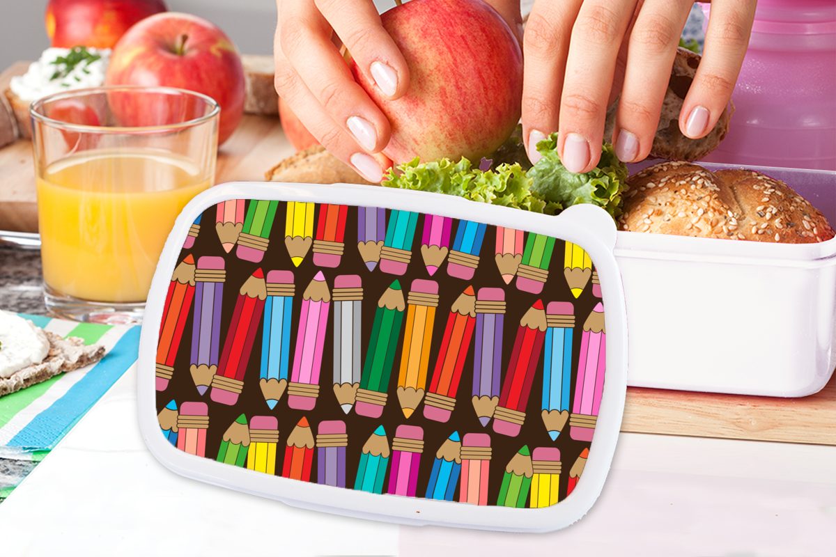 und Brotdose, (2-tlg), Brotbox Abstrakt für Jungs Muster Kinder Regenbogen, und Lunchbox für - - Kunststoff, Bleistift weiß Erwachsene, MuchoWow Mädchen -