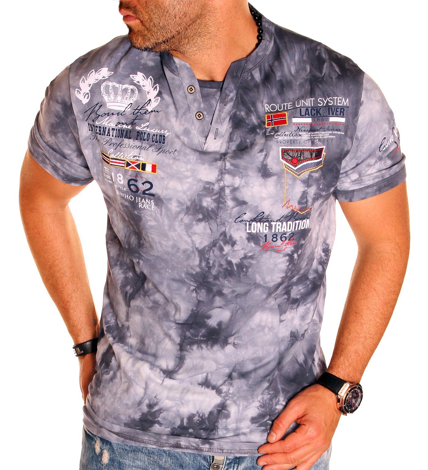 Jaylvis T-Shirt Sommer V-Kragen Freizeit Kurzarm Shirt Grau (2285)