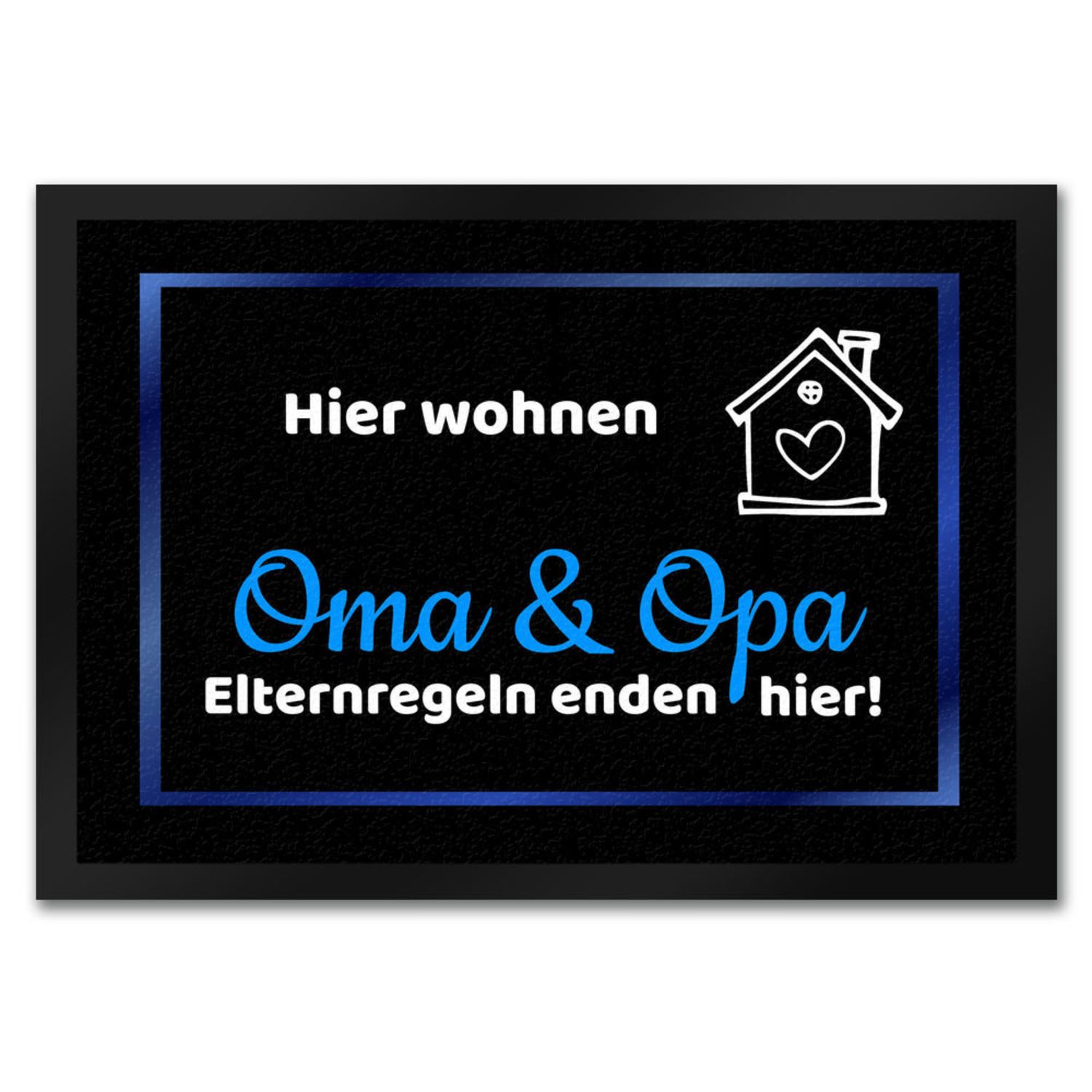Fußmatte Hier wohnen Opa und Oma Fußmatte in 35x50 cm Elternregeln enden blau