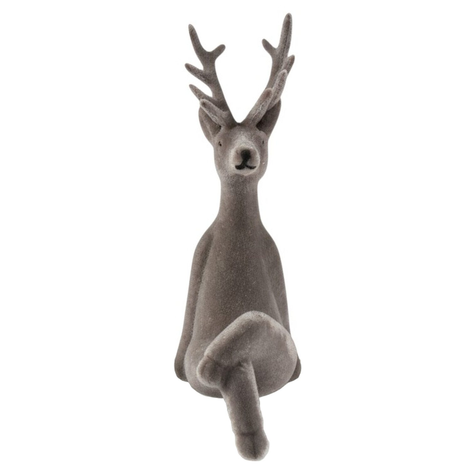 Macosa Home Kantenhocker Rentier 20,5 cm Grau, Pink od. Lila (Dekoration Weihnachtsdeko, Dekofigur modern Weihnachten), Kunststoff beflockt Dekorentier
