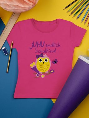 Shirtracer T-Shirt jUHU endlich Schulkind Eule Schultüte Einschulung Mädchen