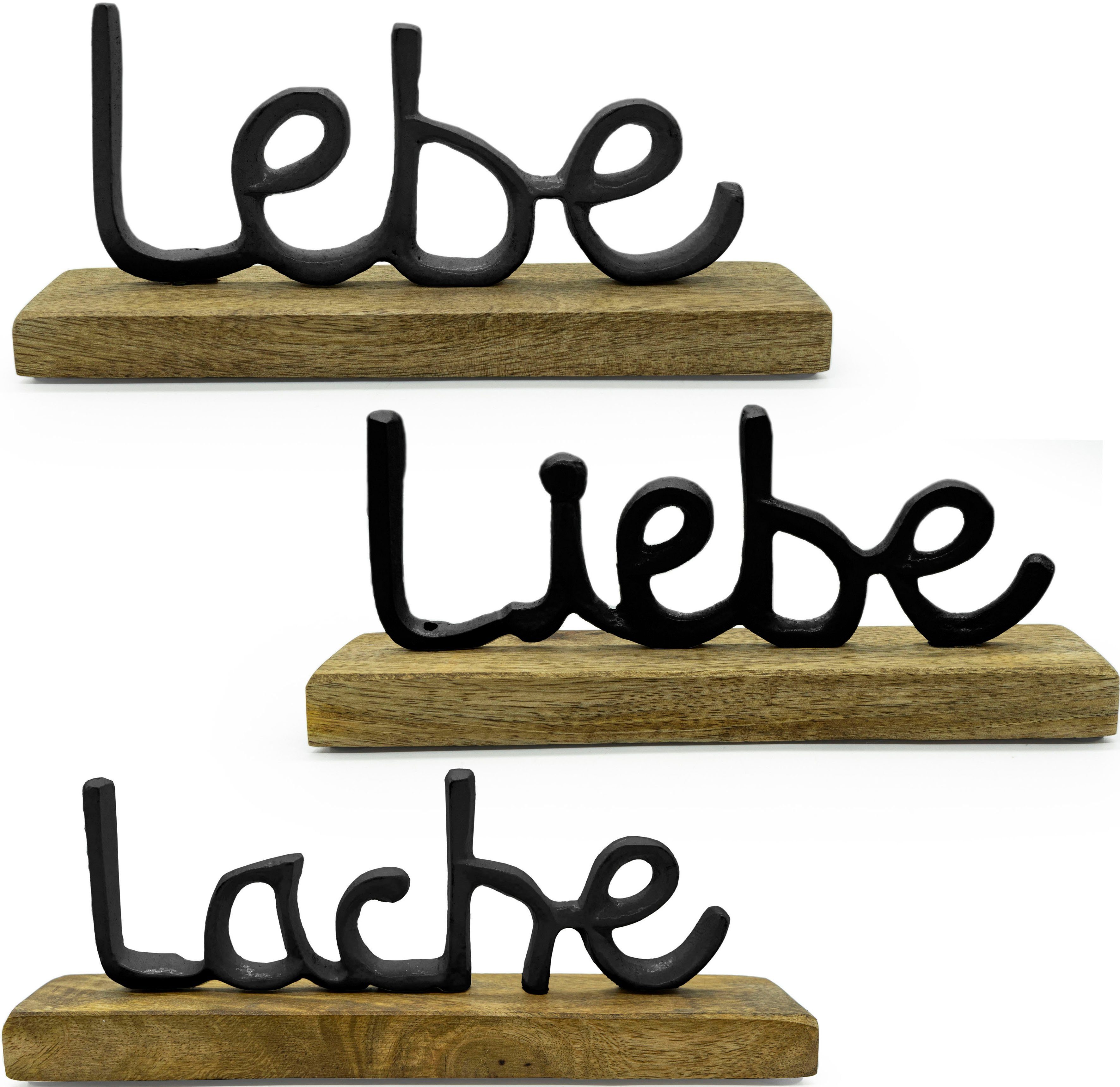NOOR LIVING Deko-Schriftzug Lebe, Liebe, Lache (3 St), aus Holz und Aluminium schwarz