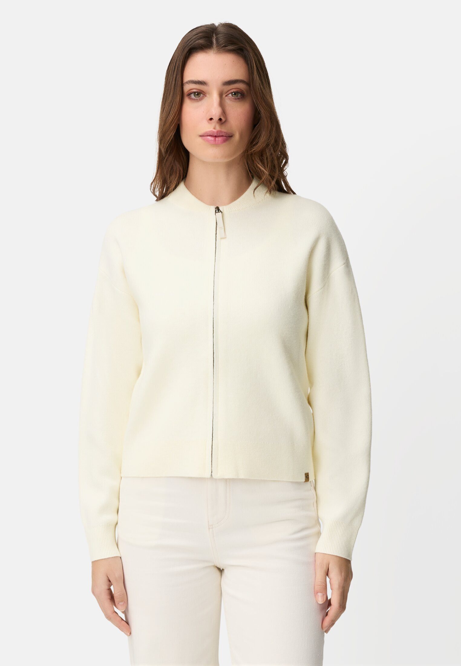 camel active Strickjacke im Bomberstil Langarm Bomberkragen Bomberkragen