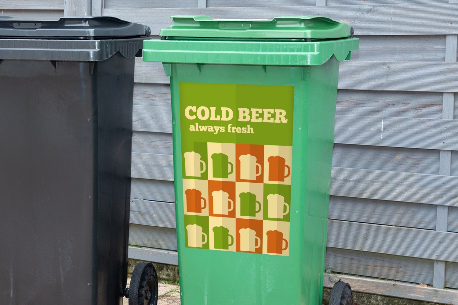 Mülltonne, (1 Abfalbehälter - Werbeplakat Kaltes St), Vintage Bier Wandsticker - Altes Gläser Container, MuchoWow - Bier Sticker, - Mülleimer-aufkleber,