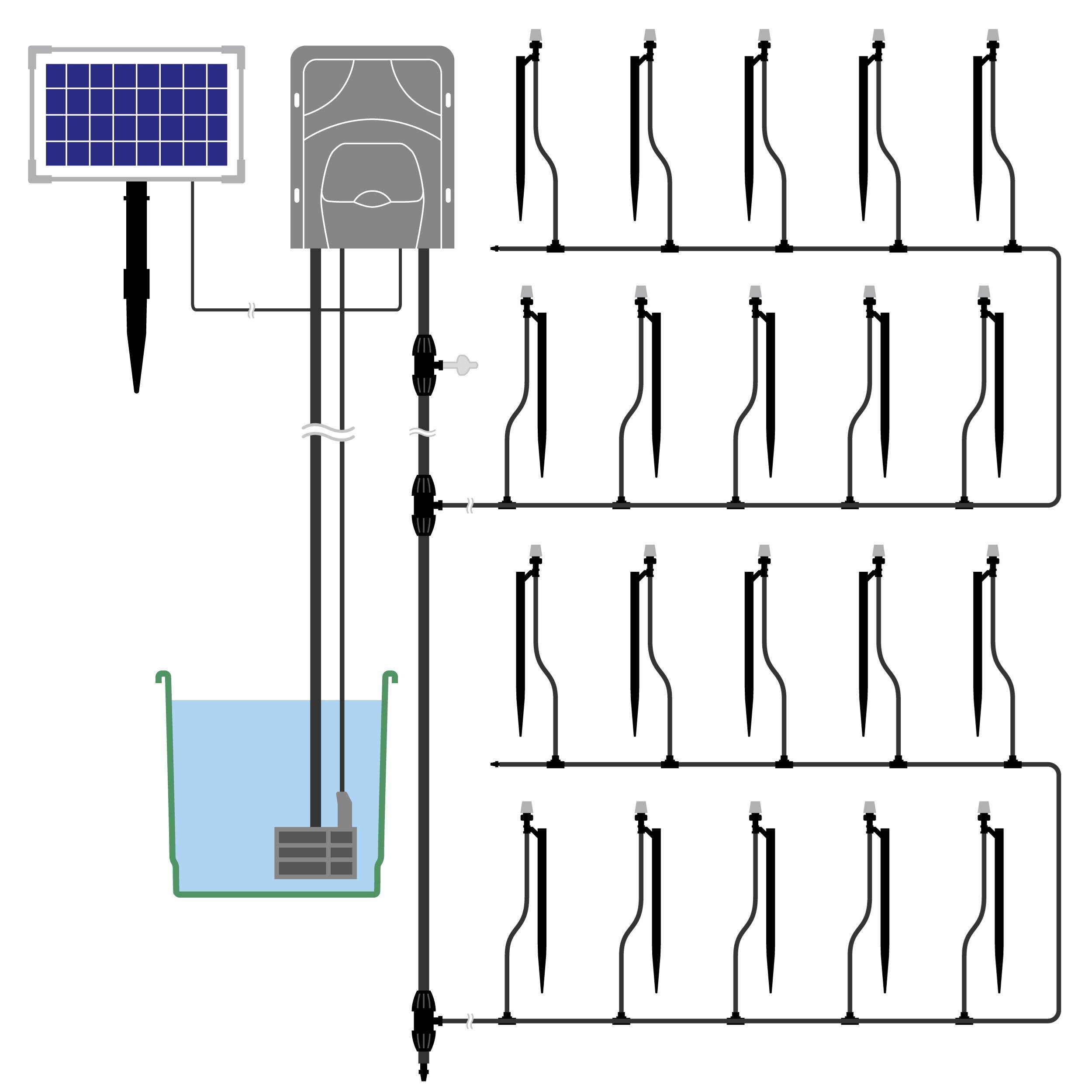 esotec Bewässerungssystem Solar Bewässerungsset WaterSpray Professional mit 20 Sprühdüsen 101122, (Komplettset), Sprühnebel Bewässerungssystem