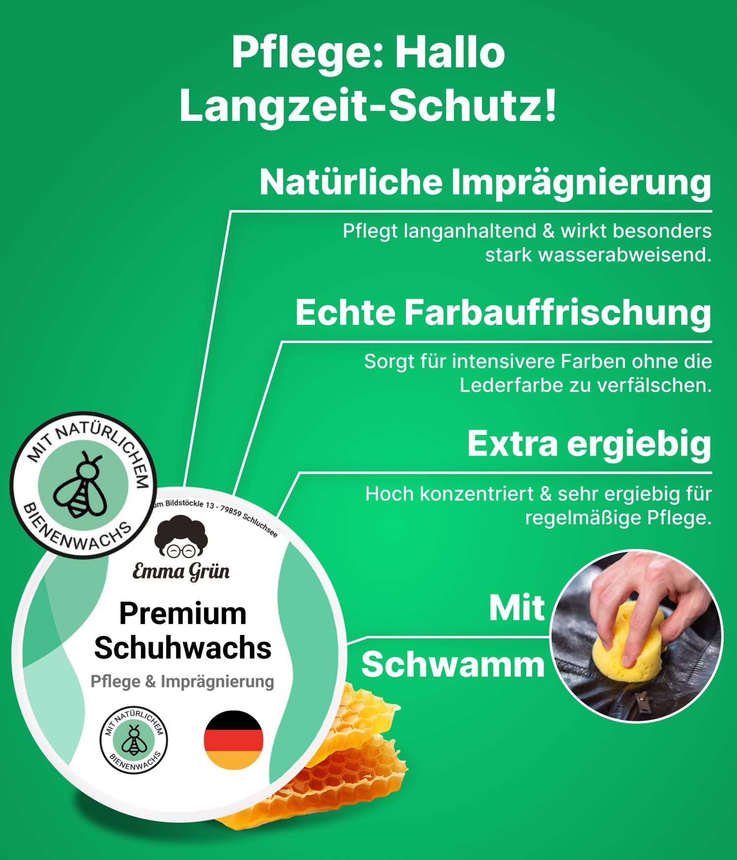 Emma Grün Lederschuhe pflegen Set mit Reiniger & Wachs Lederreiniger