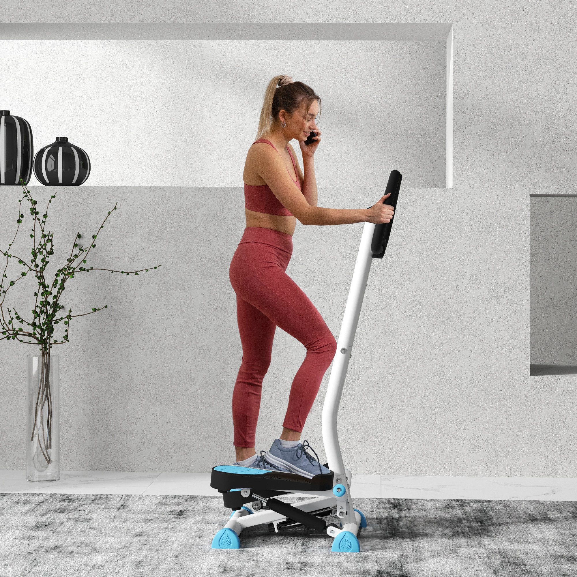 HOMCOM Stepper Fitness Swing Stepper mit LCD-Schirm und Handgriff blau (Hometrainer für Zuhause, 1-tlg., bis 100 kg), Stahl, ABS, 55cm x 44cm x 108cm