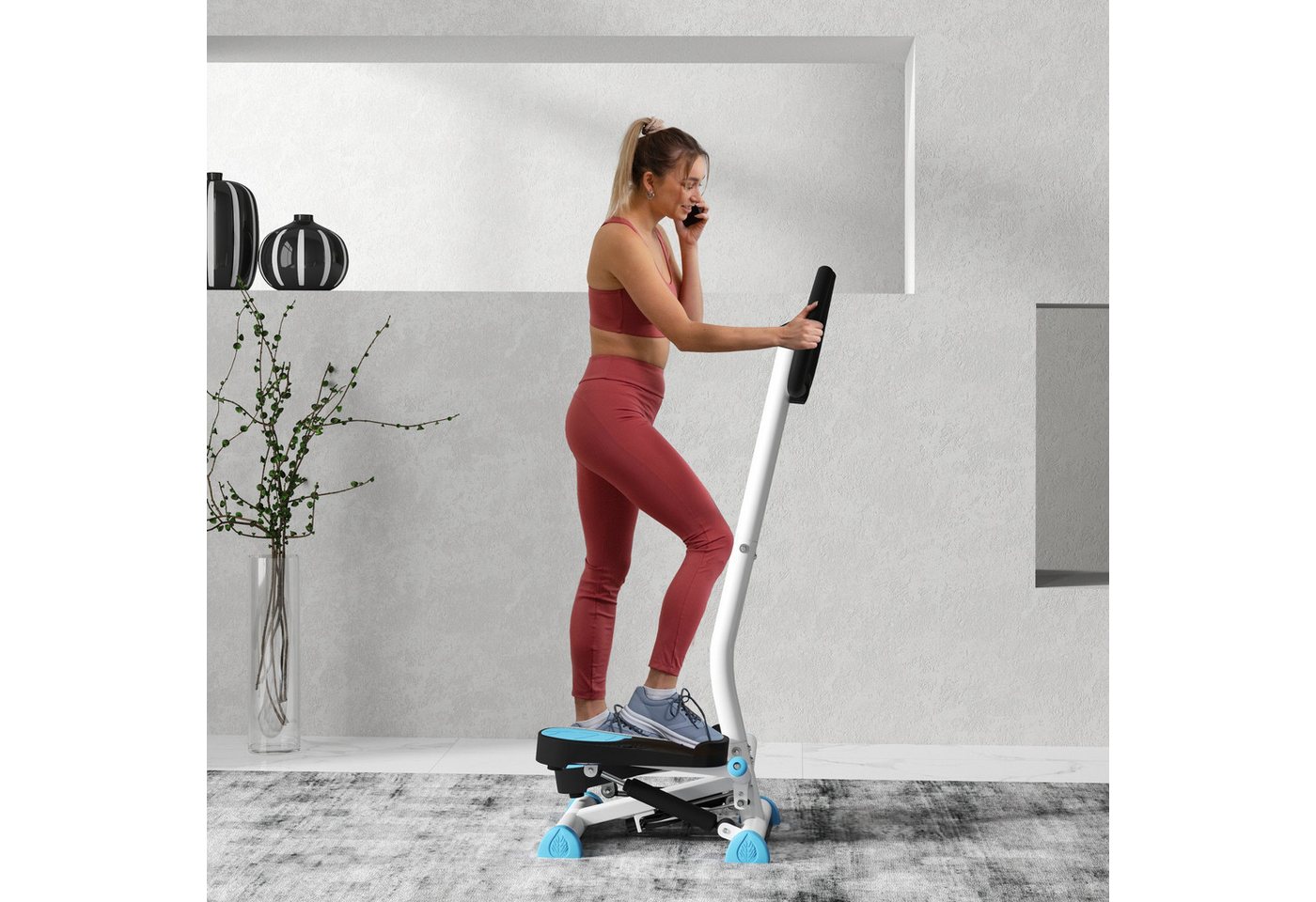 HOMCOM Stepper Fitness Swing Stepper mit LCD-Schirm und Handgriff blau (Hometrainer für Zuhause, 1-tlg., bis 100 kg), Stahl, ABS, 55cm x 44cm x 108cm