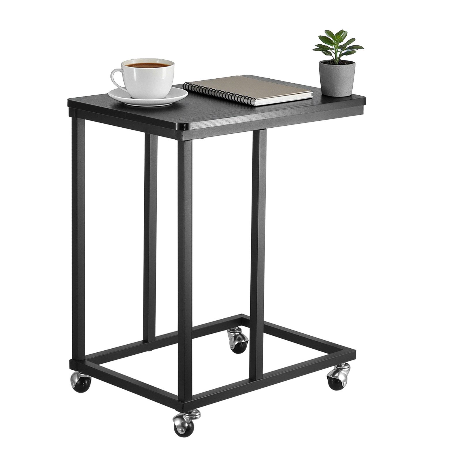 BlingBin Beistelltisch Laptoptisch mit Rollen, Sofatisch C Form Ablagetisch (Kaffeetisch, 1-St., 35 x 50 x 60 cm), mobiler Laptoptisch mit Metallgestell und Holzoptik, für Sofa Bett