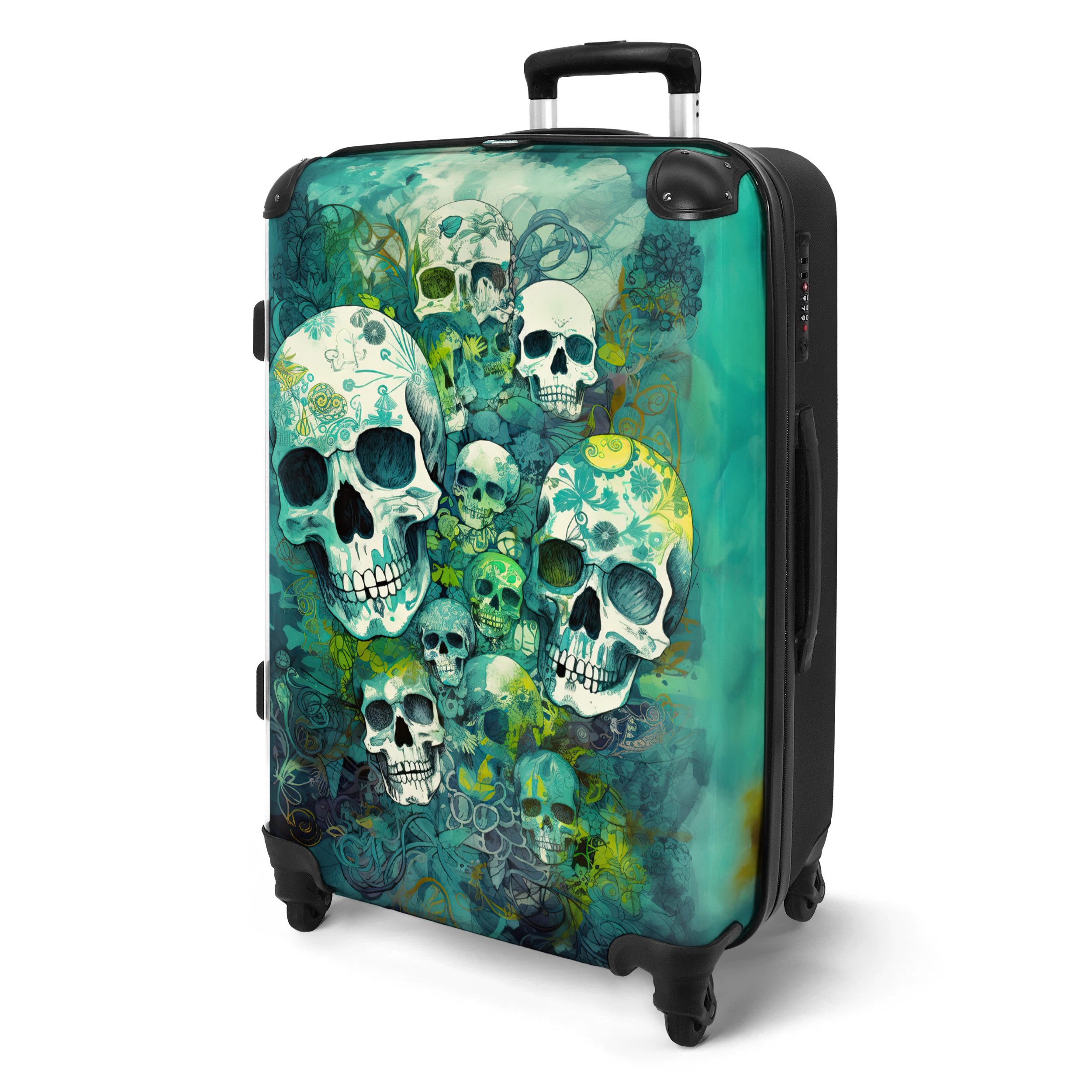 NoBoringSuitcases.com© Hartschalen-Trolley Totenkopf - Aquarell - günstig online kaufen