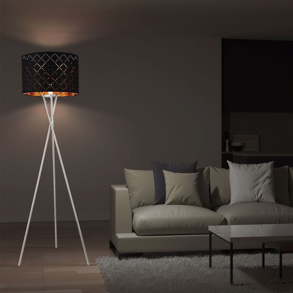 etc-shop LED Stehlampe, Leuchtmittel Stehleuchte Warmweiß, mit schwarz gold Stehlampe Dreibein, inklusive, Wohnzimmer Textil LED