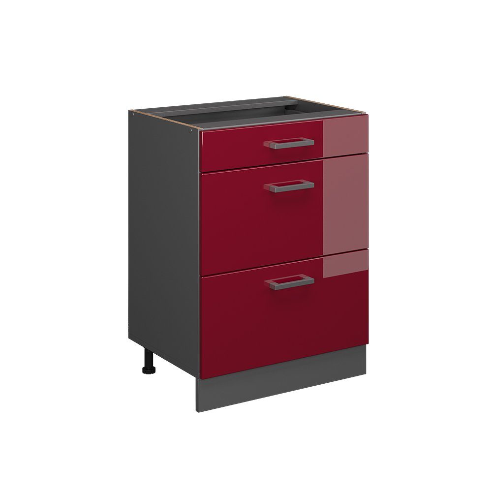 Vicco Unterschrank R-Line, Rot Hochglanz/Anthrazit, 60 cm mit Schubladen, ohne Arbeits... (1-St)