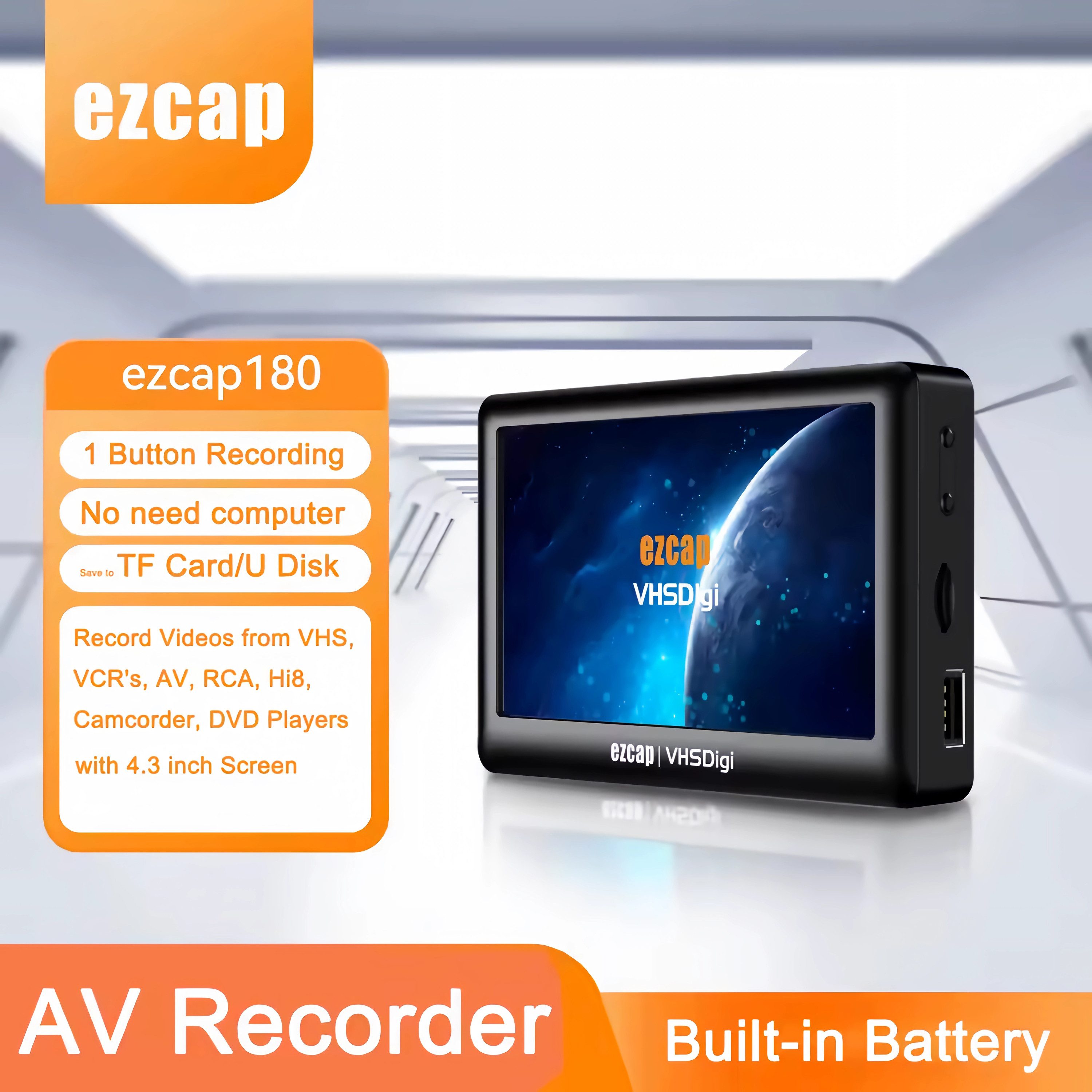 Bolwins A41D VHS zu MP3 MP4 Digitalisierer mit 4,3 Zoll TFT Bildschirm USB-Recorder (VHS-Digitalisierung ohne PC, 4,3 Zoll TFT, Akku integriert) – Bild 4 von 5