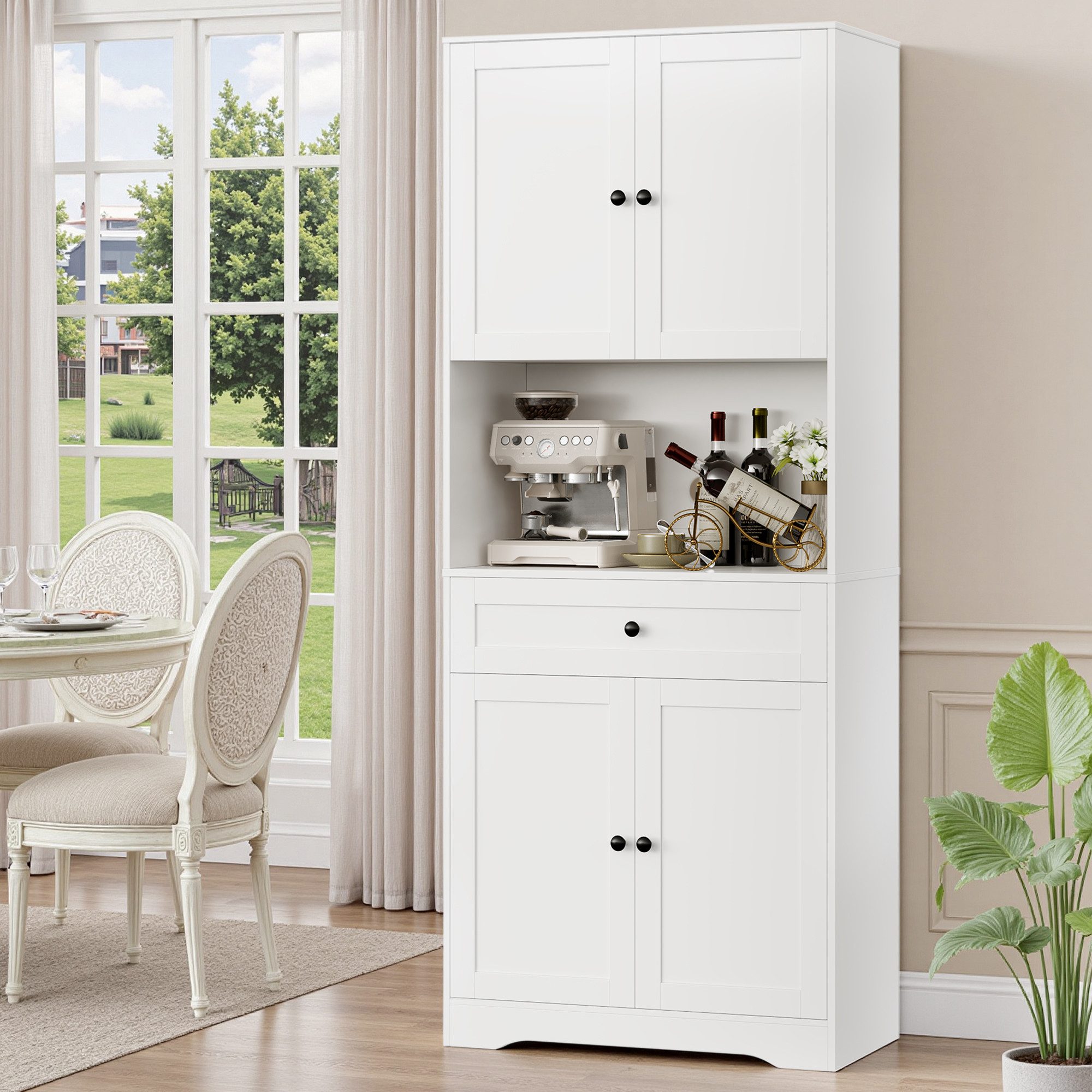 Homfa Küchenbuffet Küchenschrank Buffetschrank Vorratsschrank mit 4 Türen und Schublade, verstellbaren Einlegeböden, 75x40x180cm