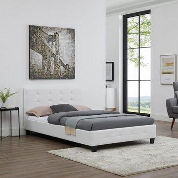CARO-Möbel Polsterbett BRIGHTON, Polsterbett Einzel Design Bettgestell 120x200 cm Lattenrost in weiß