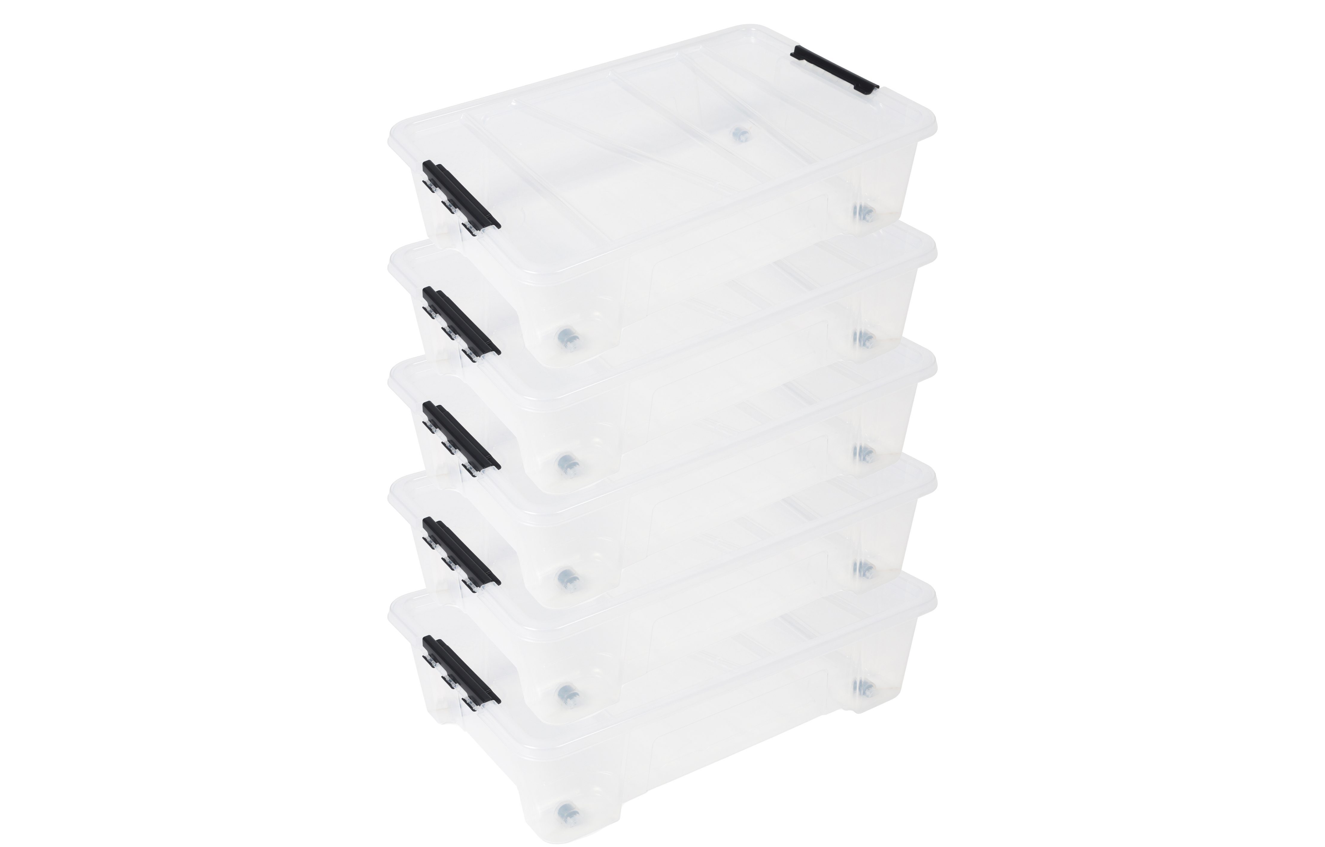 ONDIS24 Aufbewahrungsbox Unterbettbox Jolly Rollbox mit Deckel 25/35L Spielzeugkiste (5 St), transparent, stapel,- und nestbar