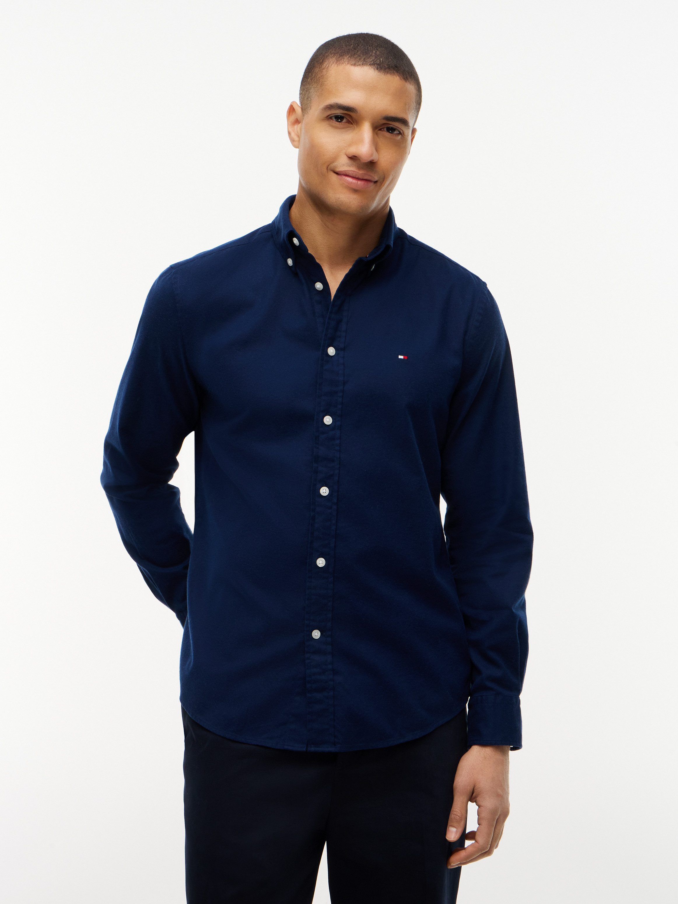 Tommy Hilfiger Langarmhemd FLEX FLANNEL SOLID SHIRT Regular Fit soft Flannel