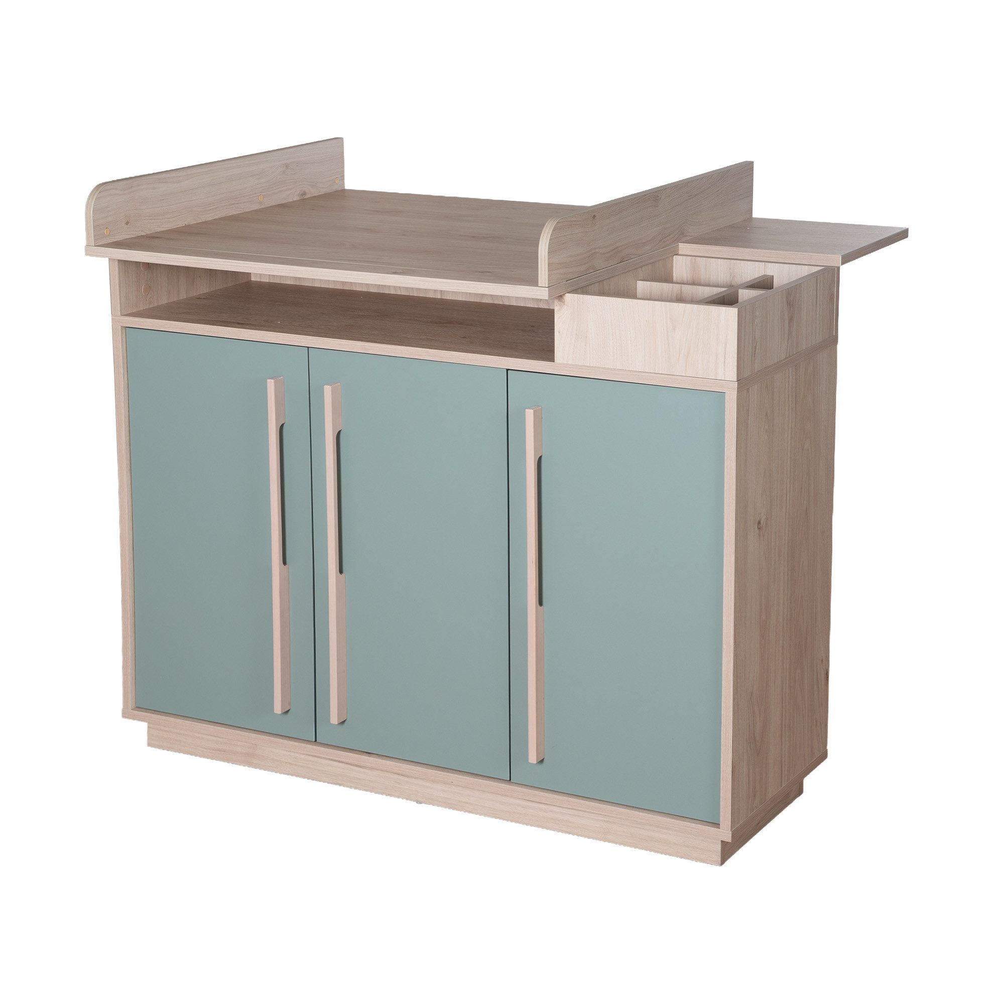roba® Babymöbel-Set Selva - modernes Kinderzimmer aus Holz in Reed Green, (Set, 2-tlg., Babybett 70 x1 40 cm &, Wickelkommode), Griffe & Füße aus Massivholz - Skandinavisches Design - MADE IN EUROPE