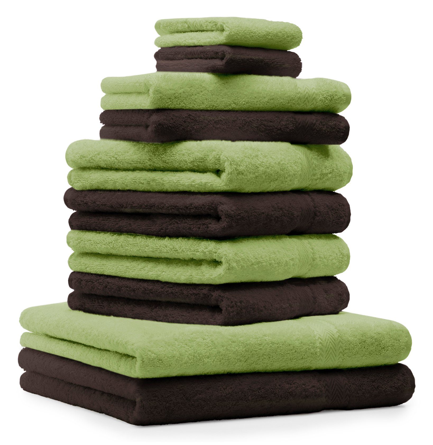 Betz Handtuch Set 10-TLG. Handtücher-Set Classic Farbe apfelgrün und dunkelbraun, 100% Baumwolle
