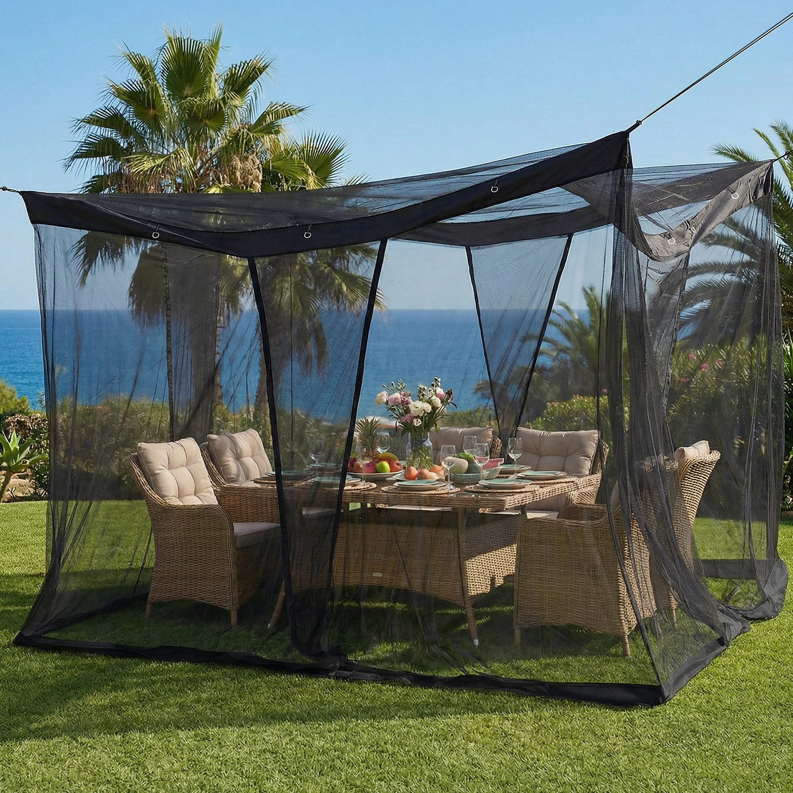 Sekey Moskitonetz Moskitonetz Pavillon 3,5x2,5x2,5m Insektenschutz Garten Outdoor Balkon, Fliegennetz für Pergola Garten groß Mückenschutz stabil