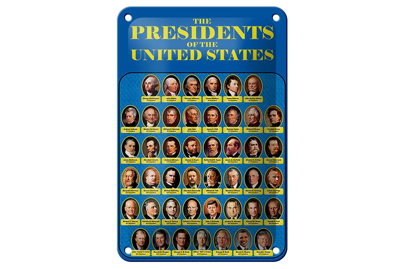 Femer GmbH Metallschild Spruch 12x18cm the presidents of United States, (1 St), gewölbte Oberfläche, abgerundete Ecken, umgeschlagene Kanten
