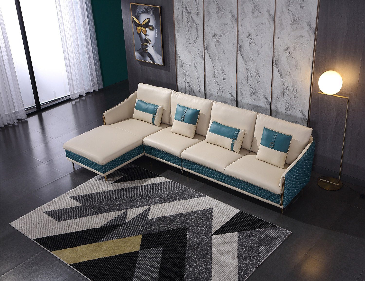 Garnitur Wohnlandschaft Europe Couch in Modern, Leder Blau Design Made Ecksofa Ecksofa JVmoebel