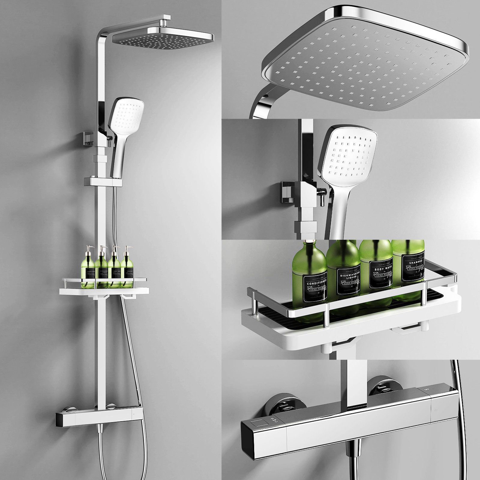 HOMELODY Duschsystem mit Thermostat & Duschablage verchromt - Duscharmatur günstig online kaufen