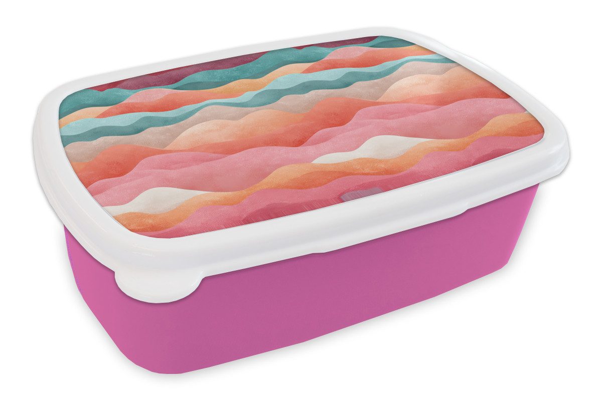 MuchoWow Lunchbox Wellen - Bunt - Abstrakt, Kunststoff, (2-tlg), Brotdosen, Lunch Box, Brotbox für Kinder und Erwachsene