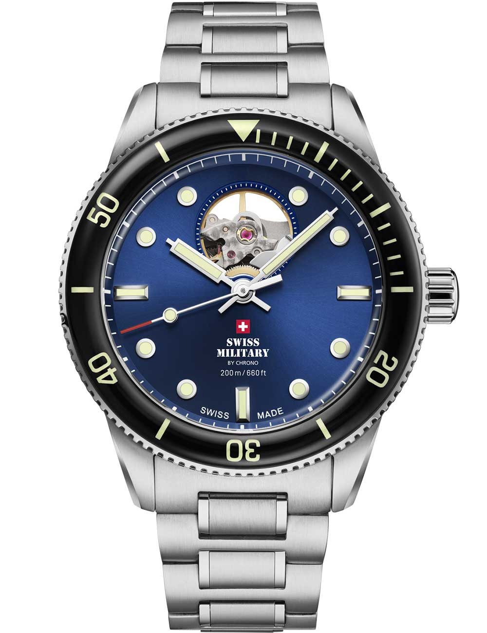 Swiss Military by Chrono Automatikuhr Swiss Military SMA34106.12 Herrenuhr Auto Open-Heart Taucheruhr Swiss Military SMA34106.12 Herrenuhr Auto Open-Heart Taucheruhr