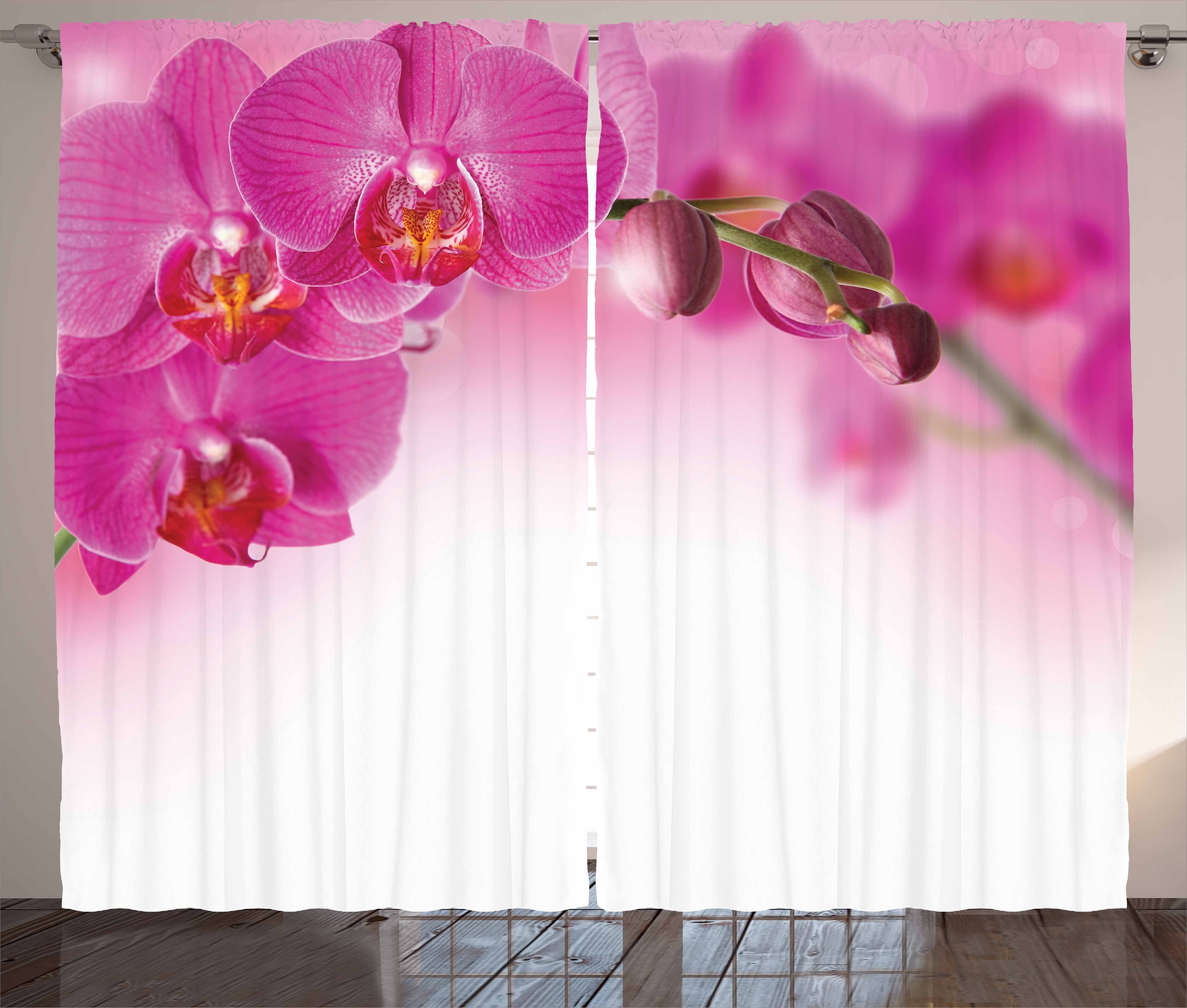 Gardine Schlafzimmer Kräuselband Vorhang mit Schlaufen und Feng Haken, Abakuhaus, Orchidee Exotische Orchid Shui