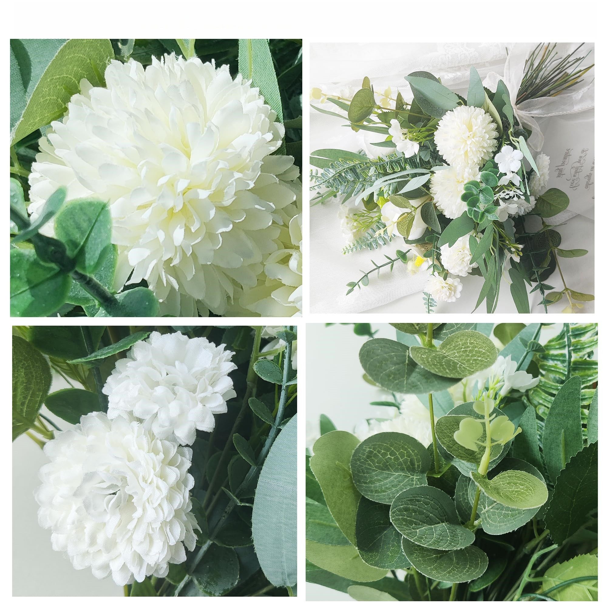 Kunstblumenstrauß 55 tlg. Kunstblumen Set mit weißen Zweigen, Blättern & Blumen, FOUORTUNATE-BEE, Künstliche Eukalyptus- und Hortensienblumen für DIY & Hochzeit