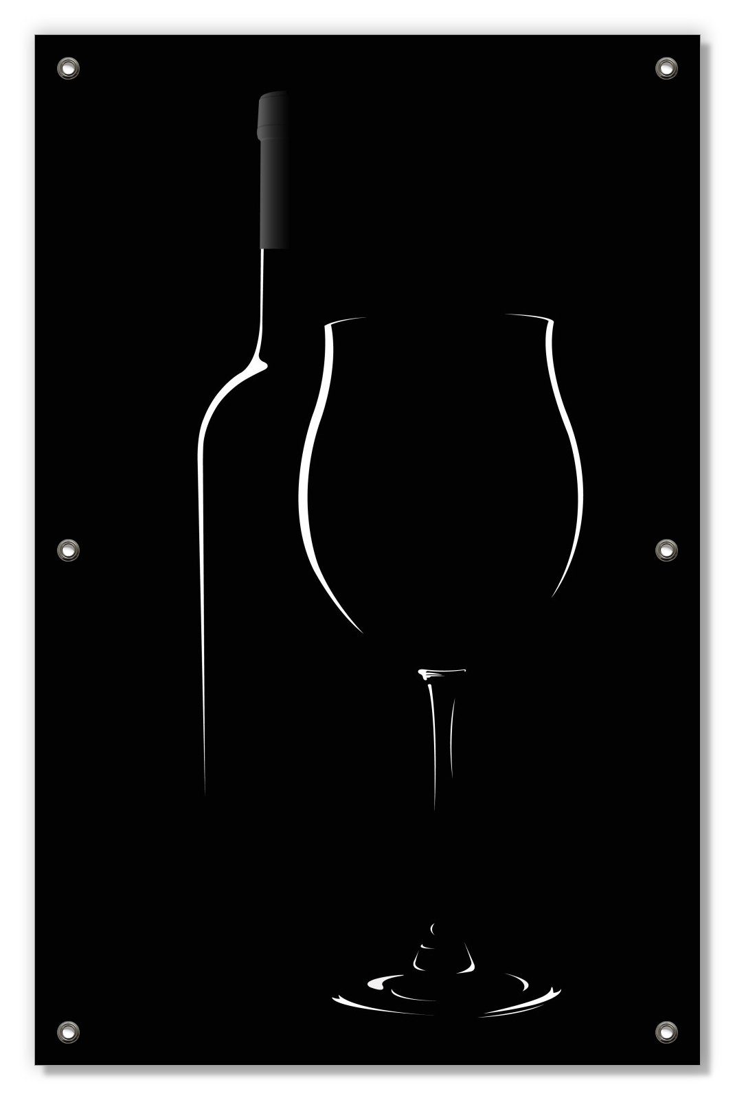 Sonnenschutz Rotwein bei Nacht Schwarz-Weiß, Wallario, blickdicht, mit Saugnäpfen, wiederablösbar und wiederverwendbar | Fensterfolien