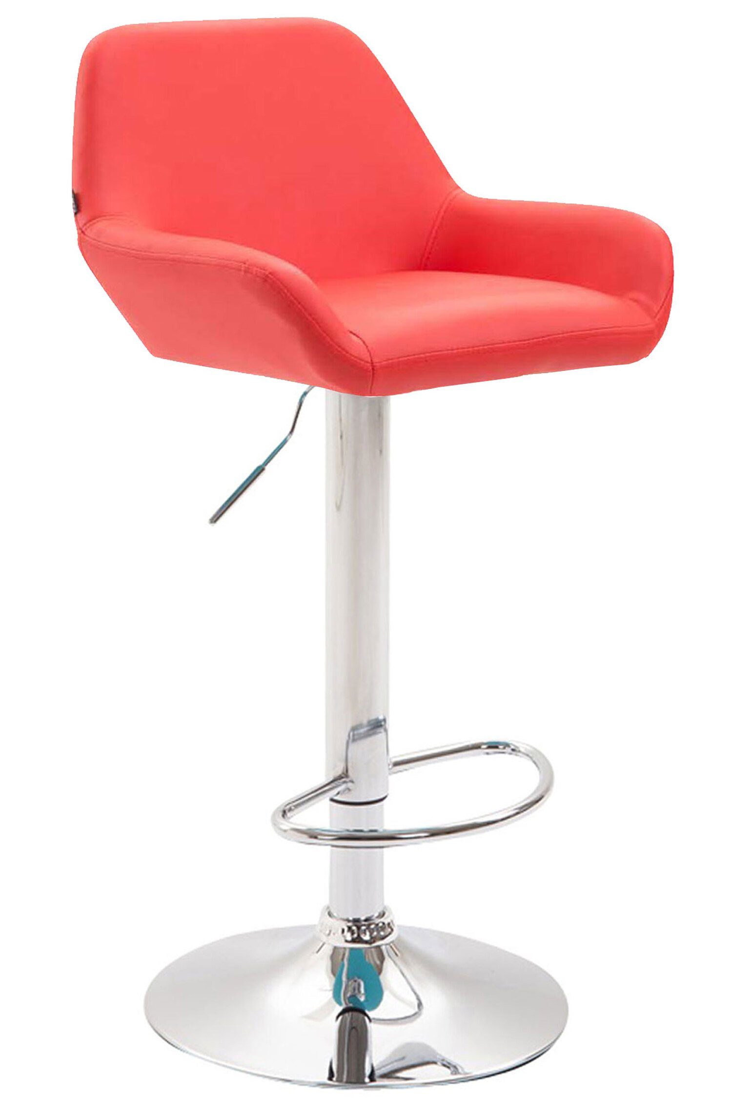 TPFLiving Barhocker Bragnum mit bequemer Fußstütze und - mit Hocker 360° Metall Chromoptik Rückenlehne Sitzfläche: Theke Kunstleder (Barstuhl & Gestell Küche drehbar), angenehmer - für Sitzfläche Rot