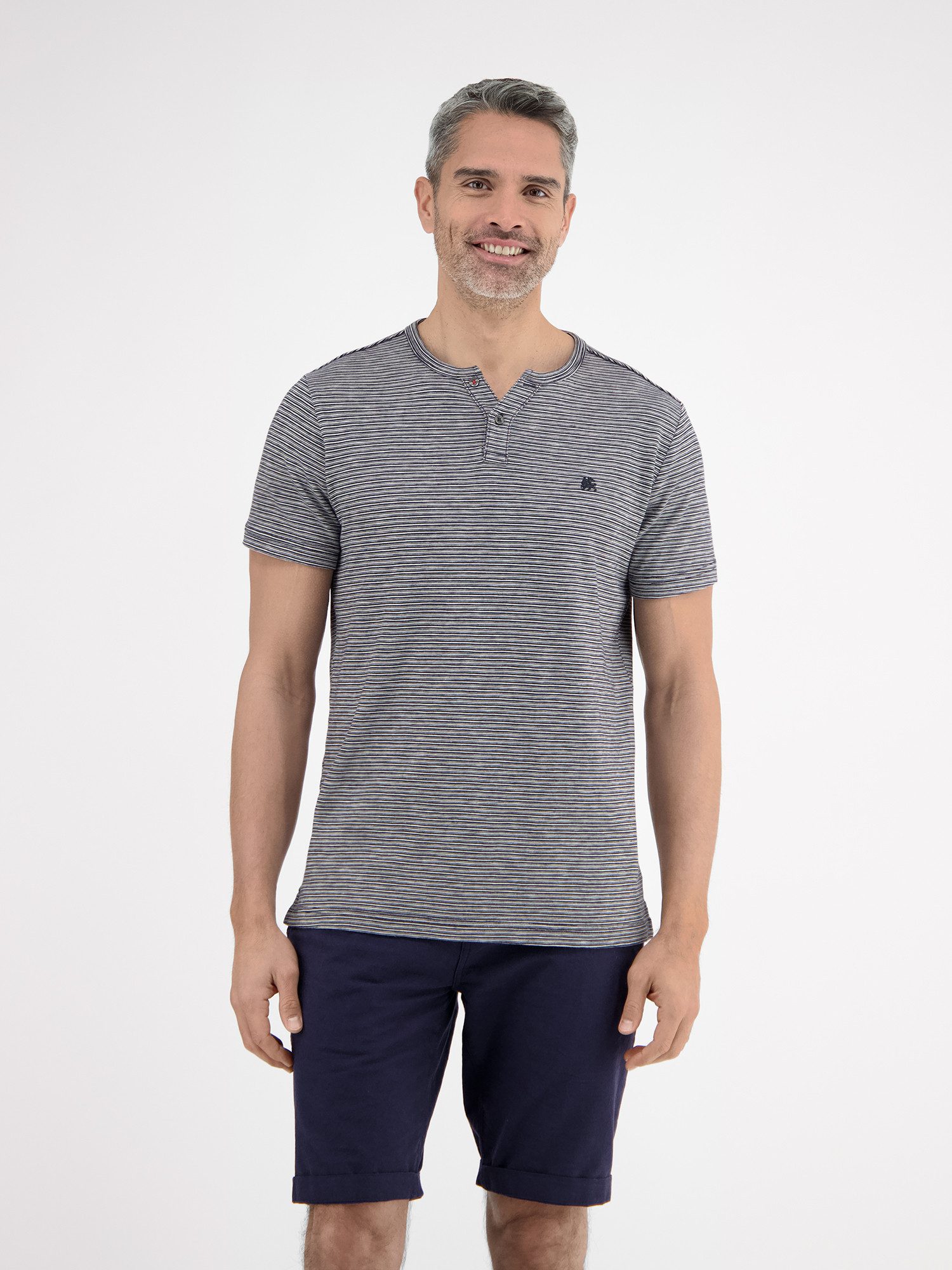LERROS Henleyshirt Gestreiftes Serafinoshirt, gestrickt