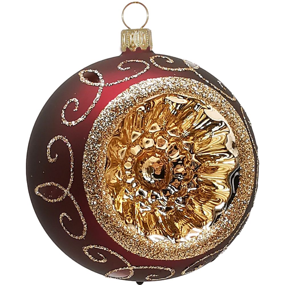 St), stierblut/gold matt Reflexkugel mundgeblasen, Weihnachtsbaumkugel handbemalt 8cm, Ø (1 Schatzhauser